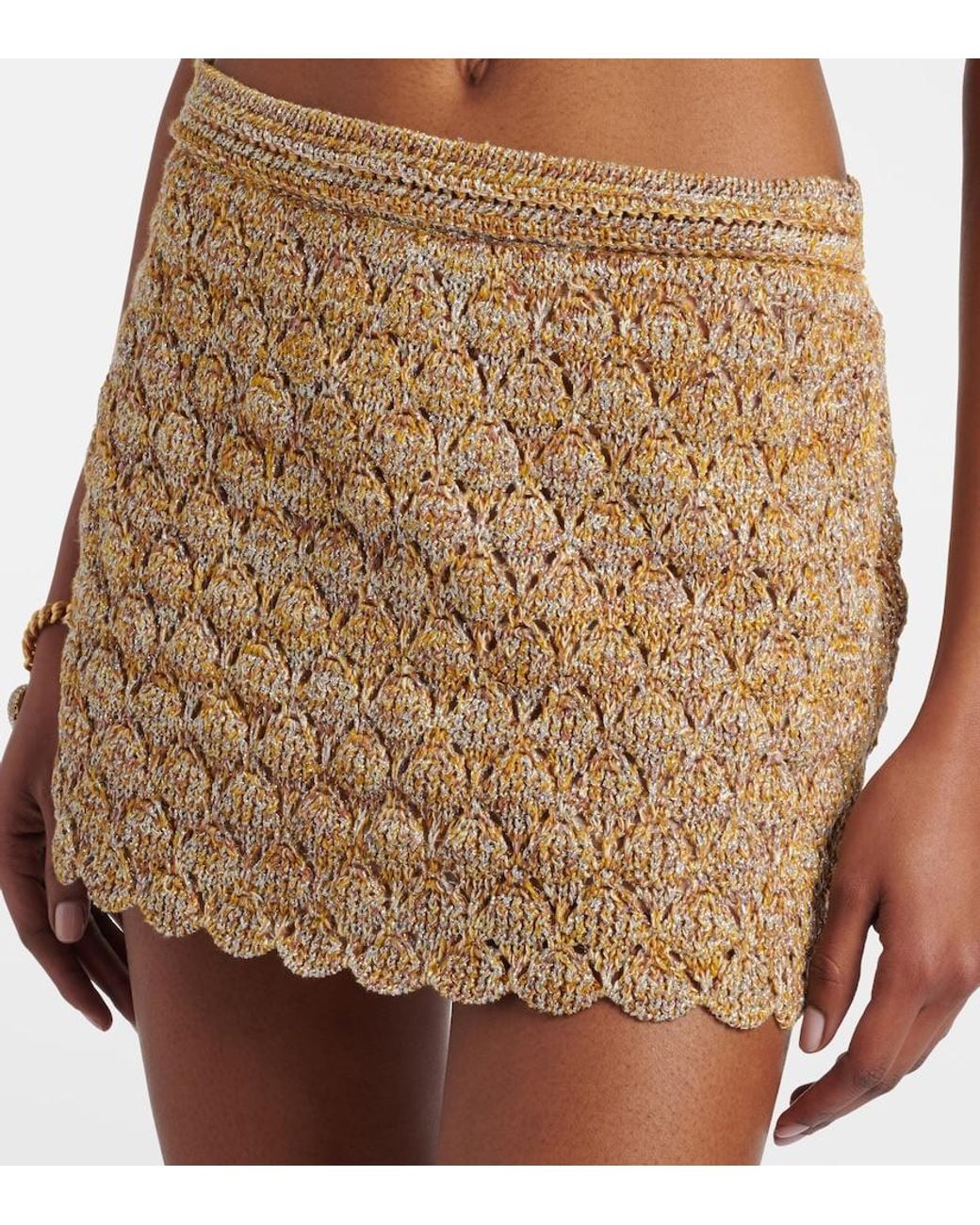 Valentino Natural Open-Knit Linen-Blend Lame Miniskirt