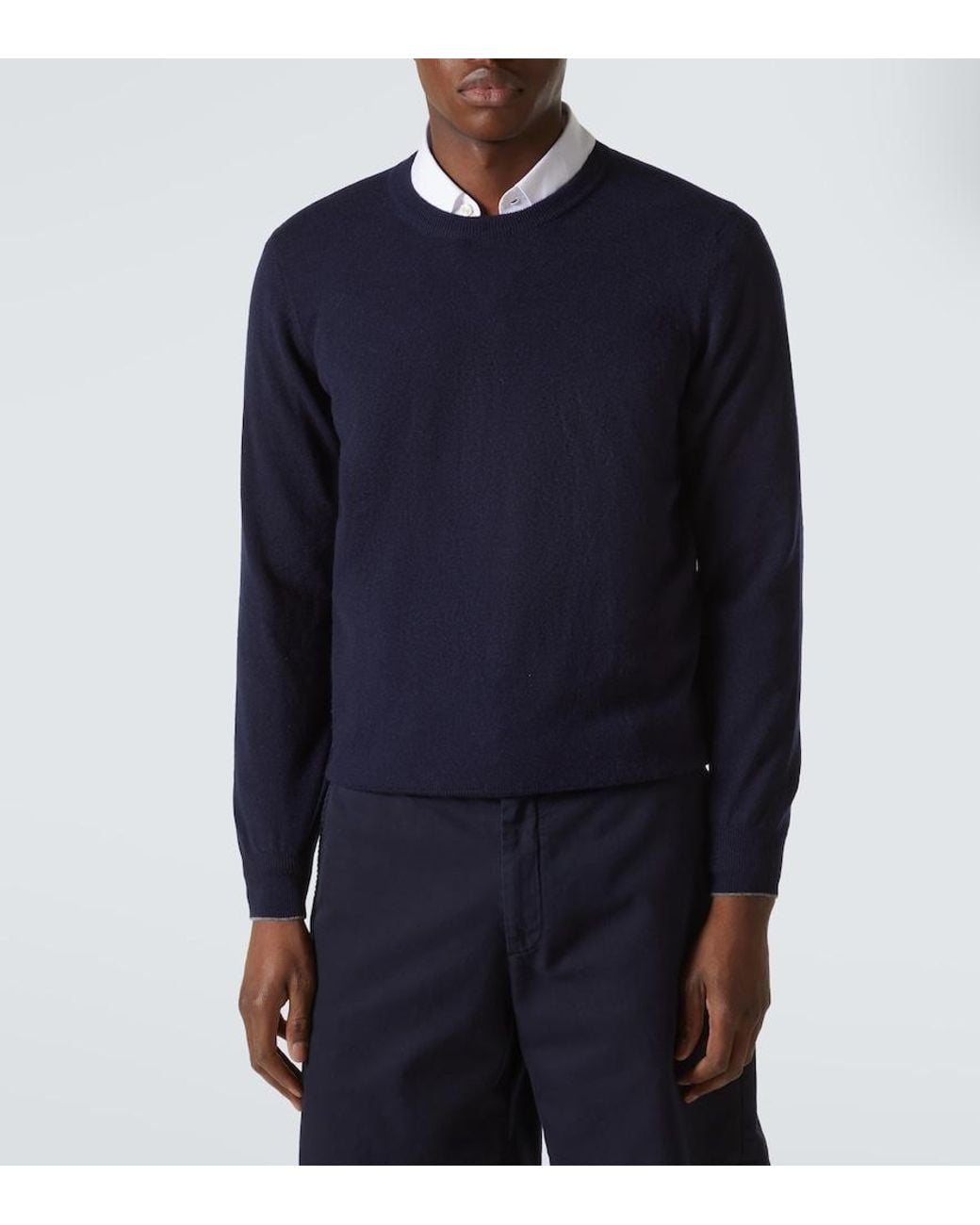 Brunello Cucinelli Blue Cashmere Crewneck Sweater for men