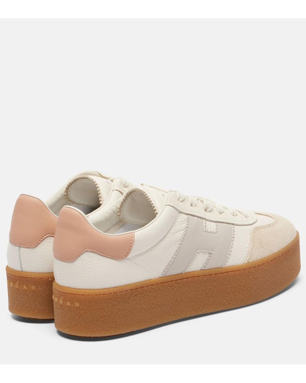 Hogan White H698 Suede-Trimmed Leather Sneakers