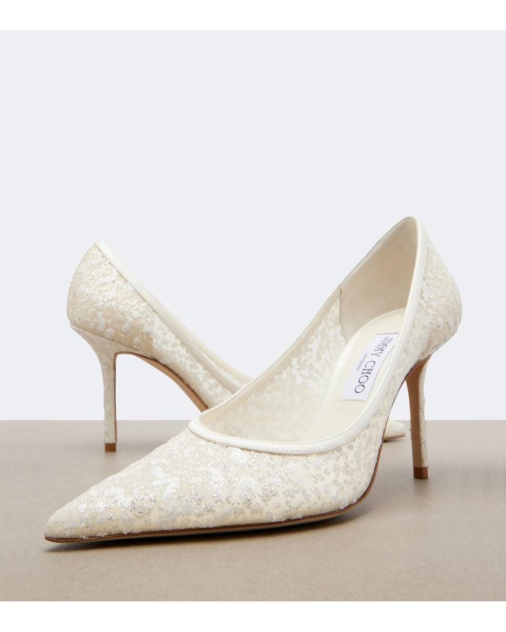Jimmy Choo White Love Embroidered Tulle Pumps