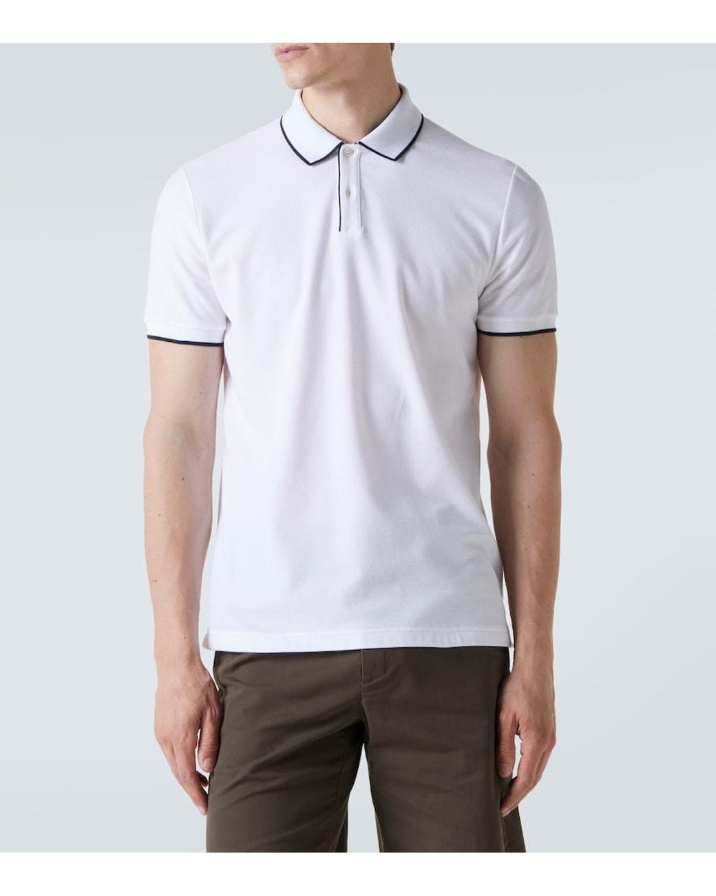 Loro Piana White Cotton-Blend Pique Polo Shirt for men