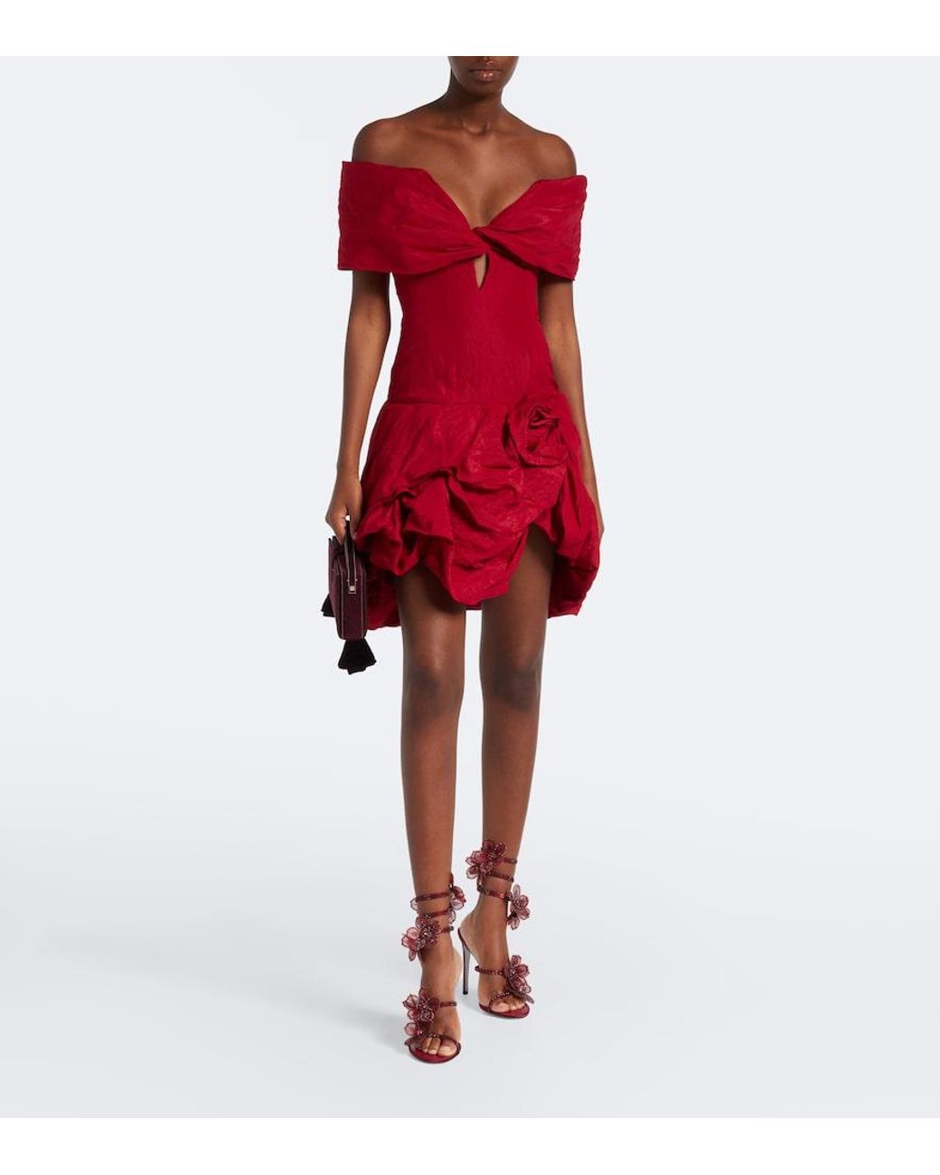 Rene Caovilla Red Floriane Floral-Applique Embellished Sandals