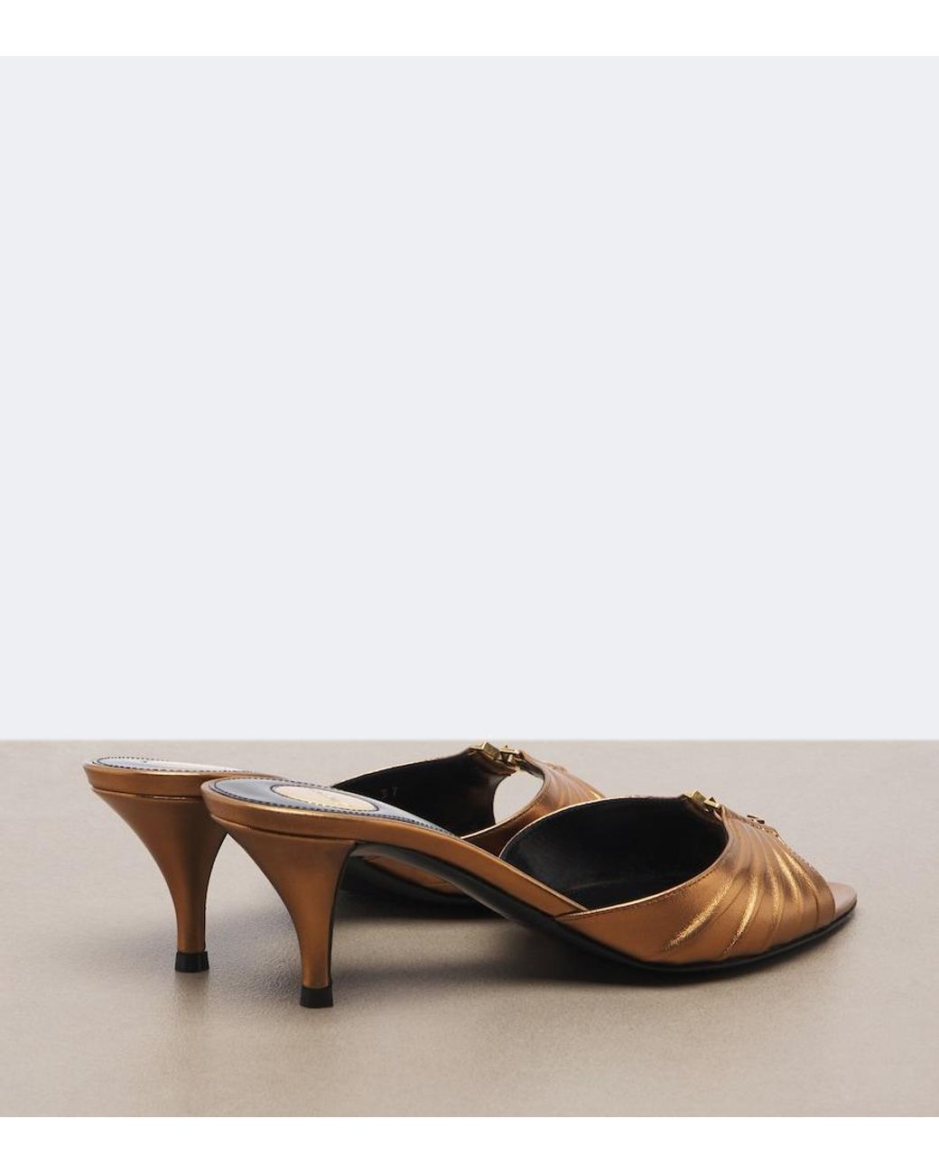 Saint Laurent Brown Babylone Cassandre Metallic Leather Mules