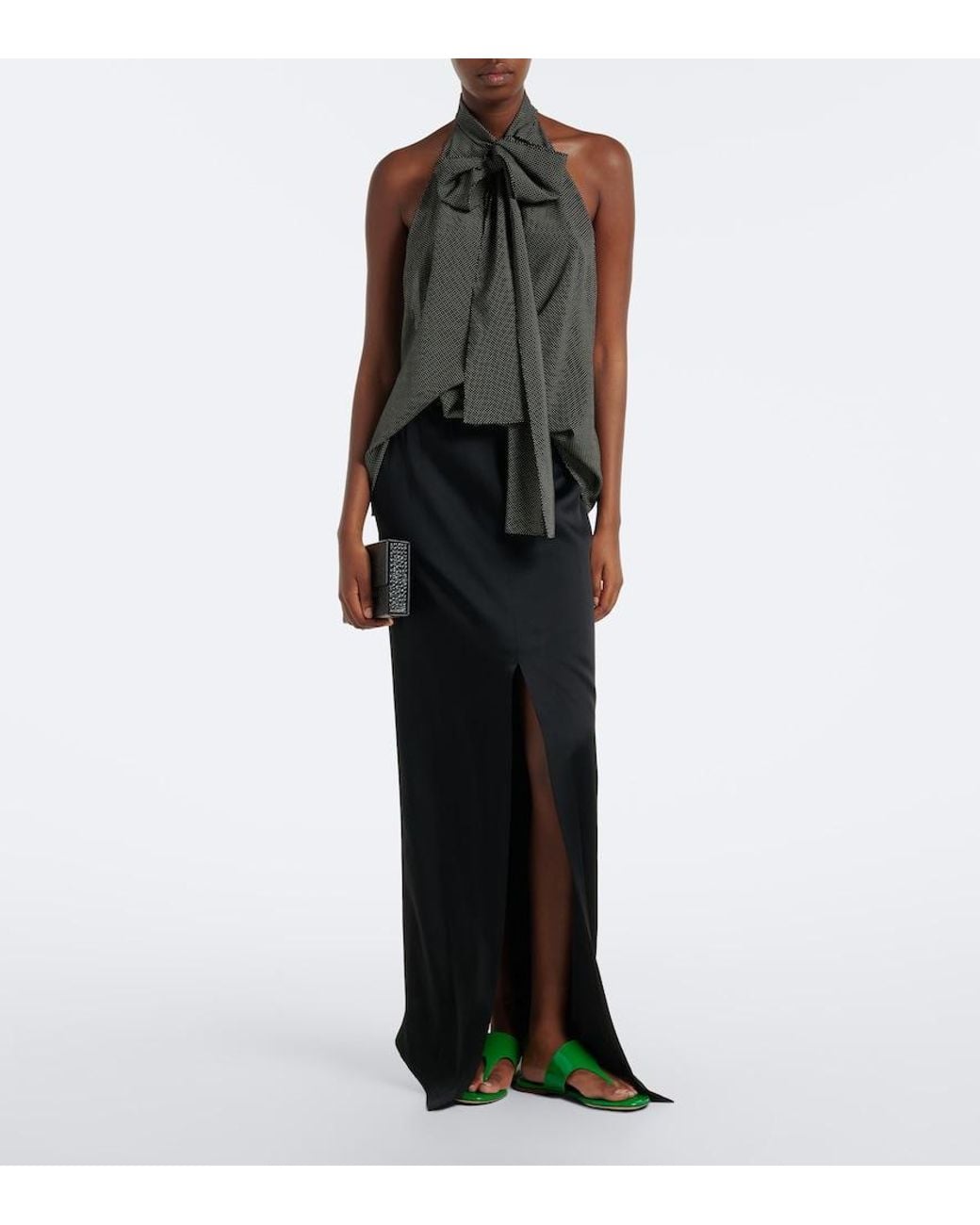Tom Ford Black Polka-Dot Tie-Neck Silk Crepe De Chine Top