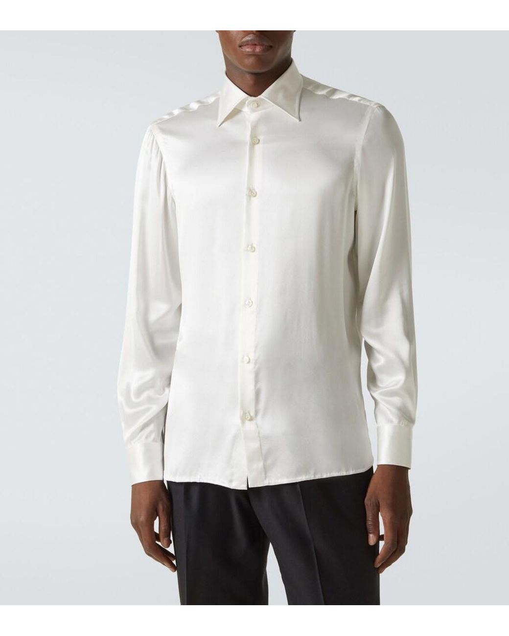 Rubinacci White Silk Tuxedo Dress Shirt for men