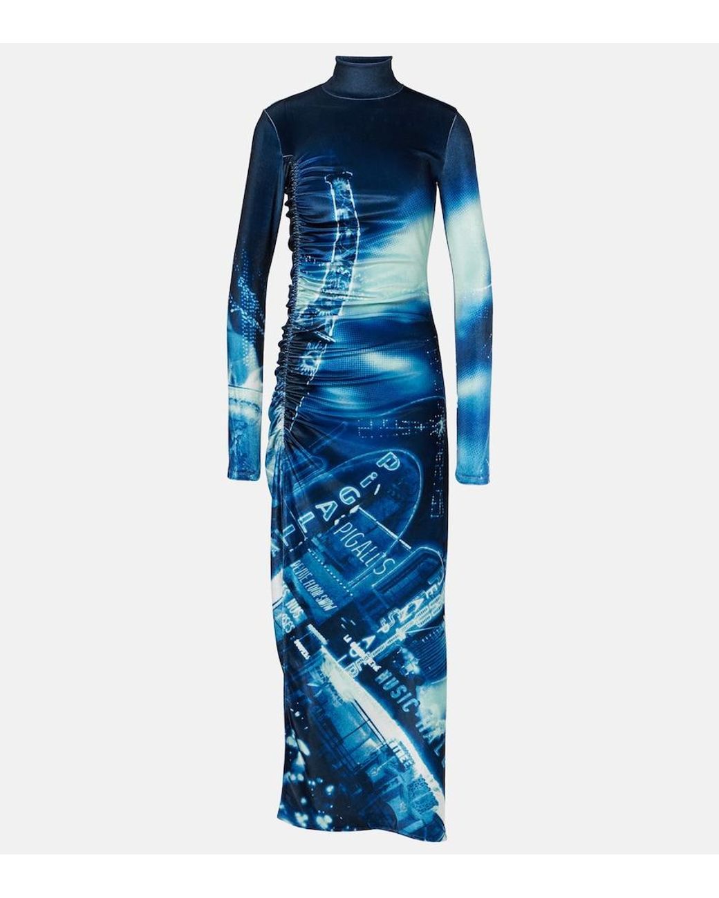 Jean Paul Gaultier Blue Pigalle Gathered Velvet Dress