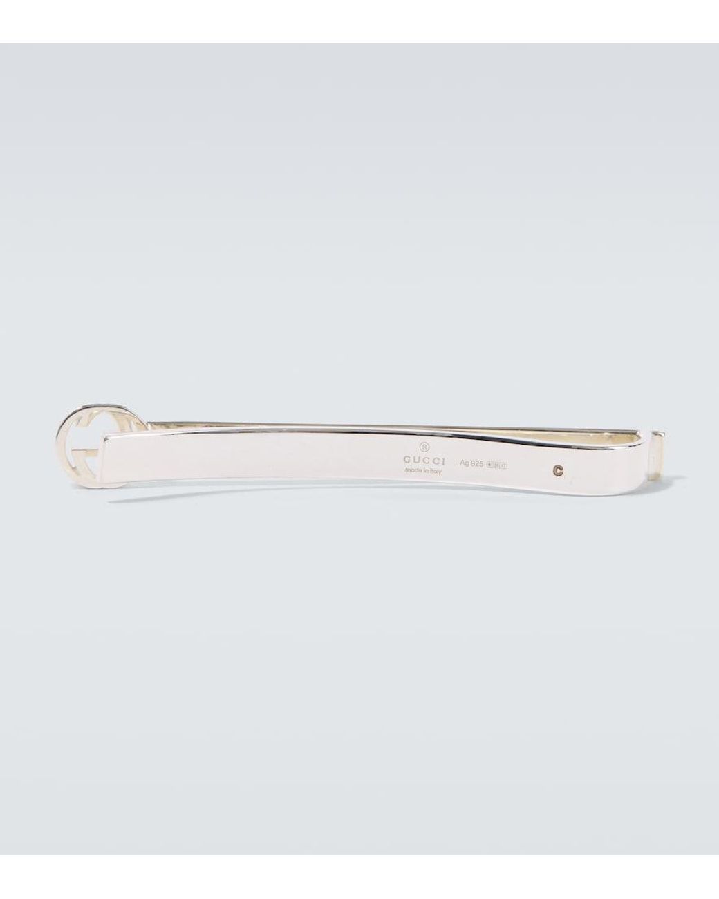 Gucci White Interlocking G 925 Sterling Tie Bar for men