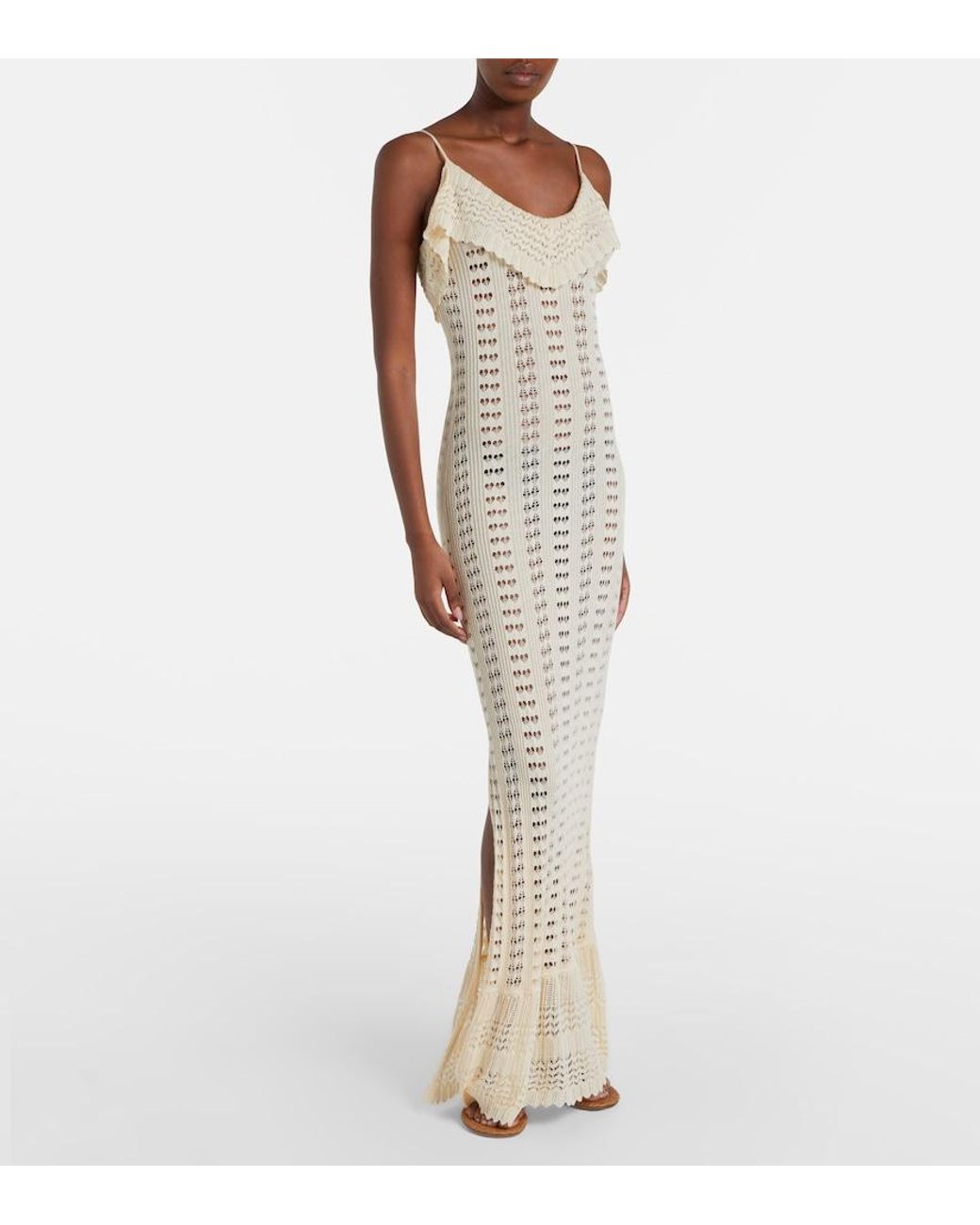 AYA MUSE Natural Ruffled Pointelle Maxi Dress