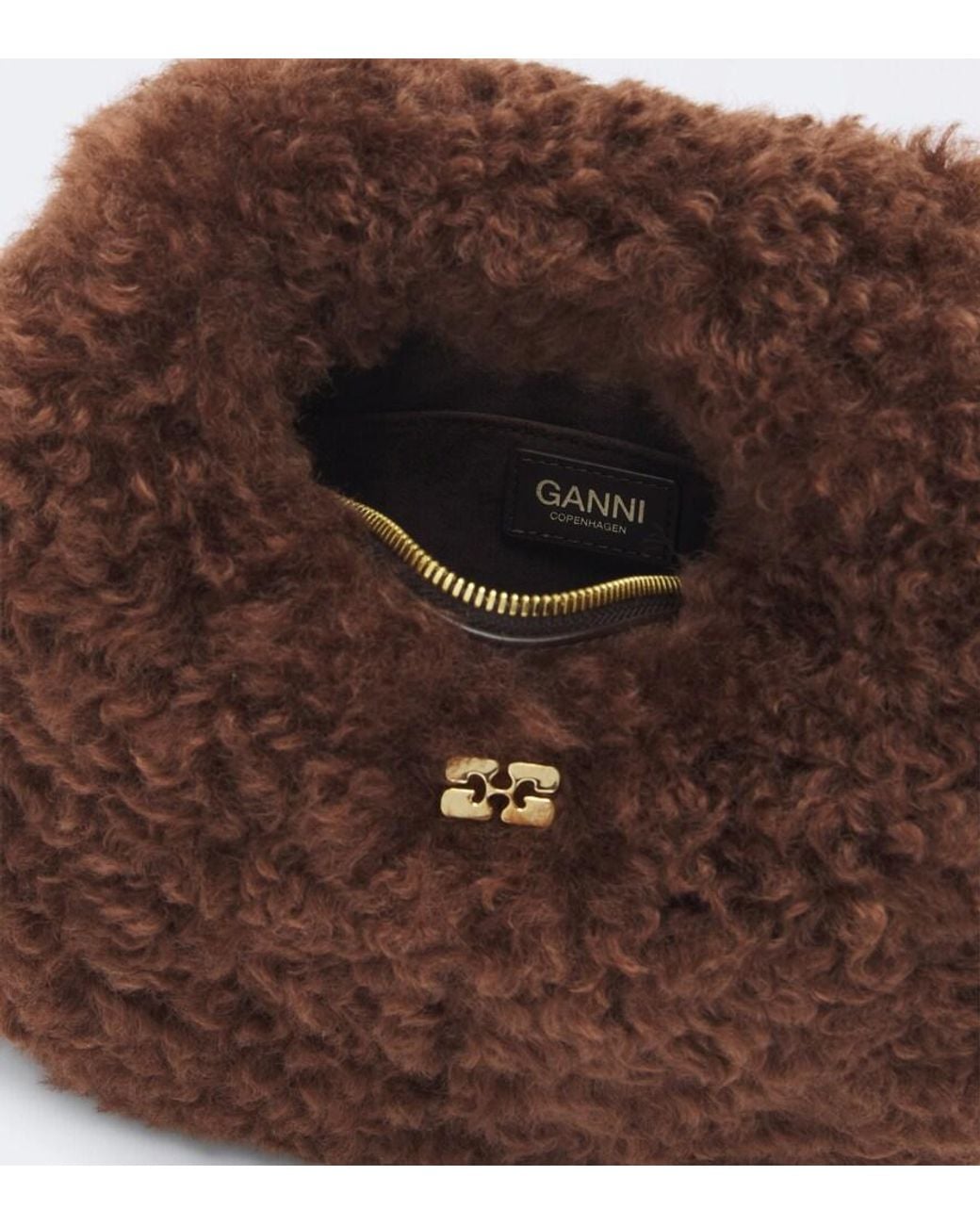 Ganni Brown Mini Teddy Top-Handle Bag