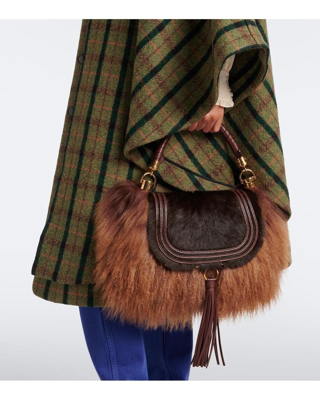 Chloé Brown Marcie Foulard Small Shearling Shoulder Bag