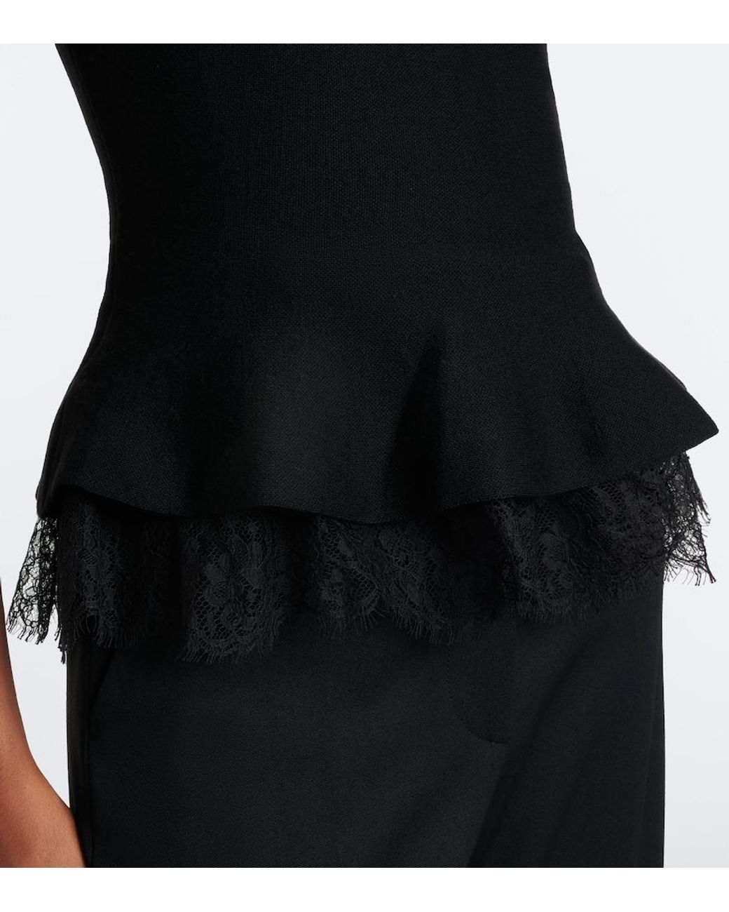 McQueen Black Lace-Trimmed Peplum Top