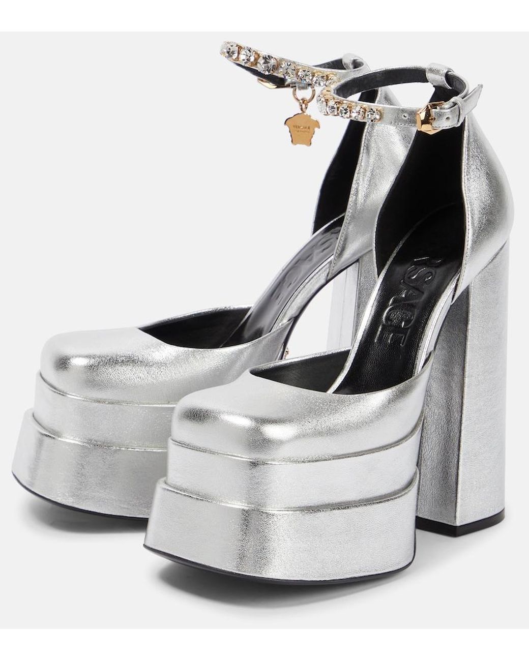 Versace White Medusa Aevitas Leather Platform Pumps