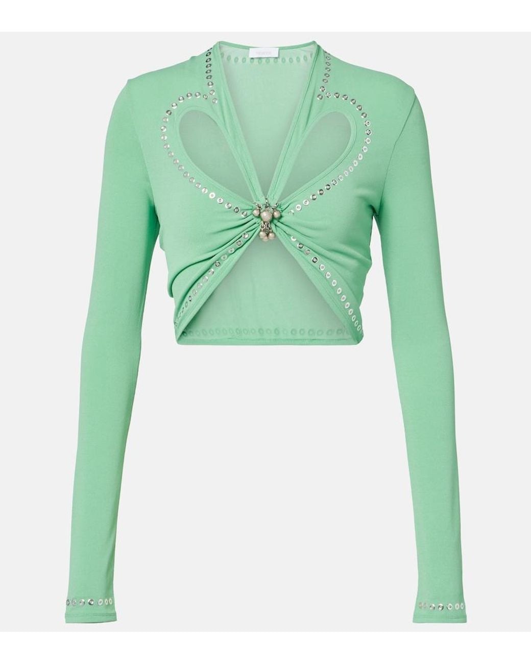 Rabanne Green Cutout Embellished Crop Top