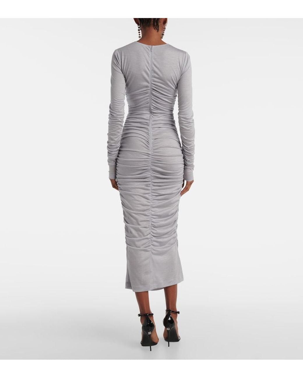 Dolce & Gabbana Gray Wool Midi Dress