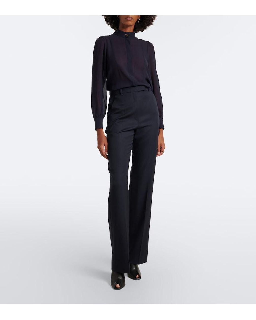 McQueen Blue Wishbone Silk Georgette Shirt