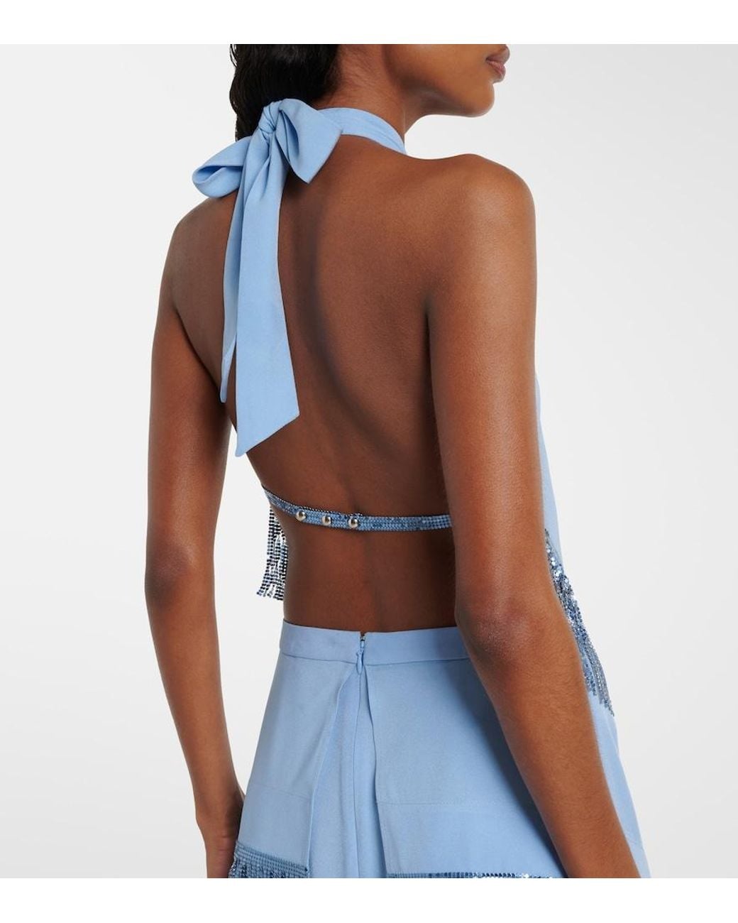 Rabanne Blue Chainmail Halterneck Crepe Top