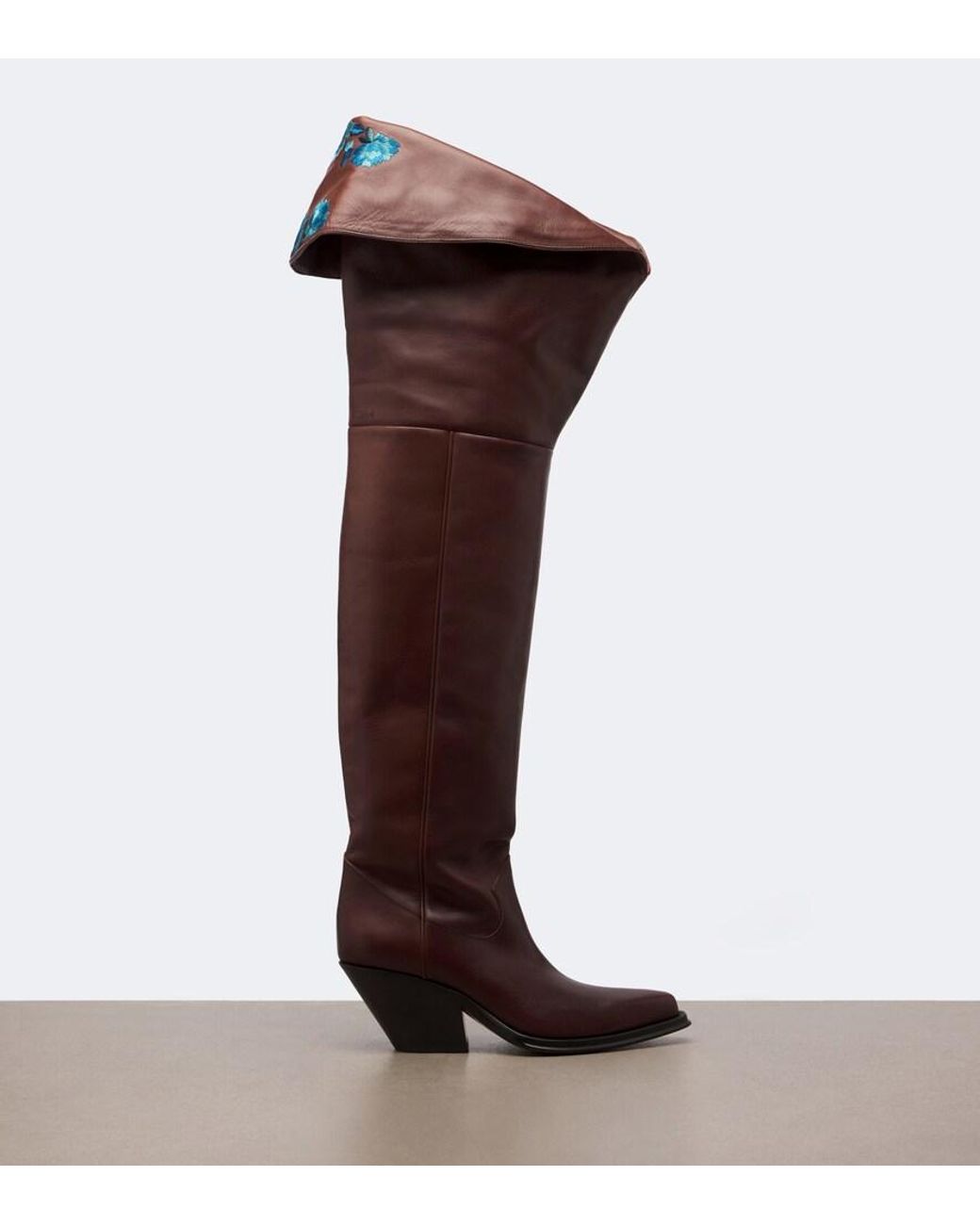 Chloé Brown Azelan Floral Leather Over-The-Knee Boots