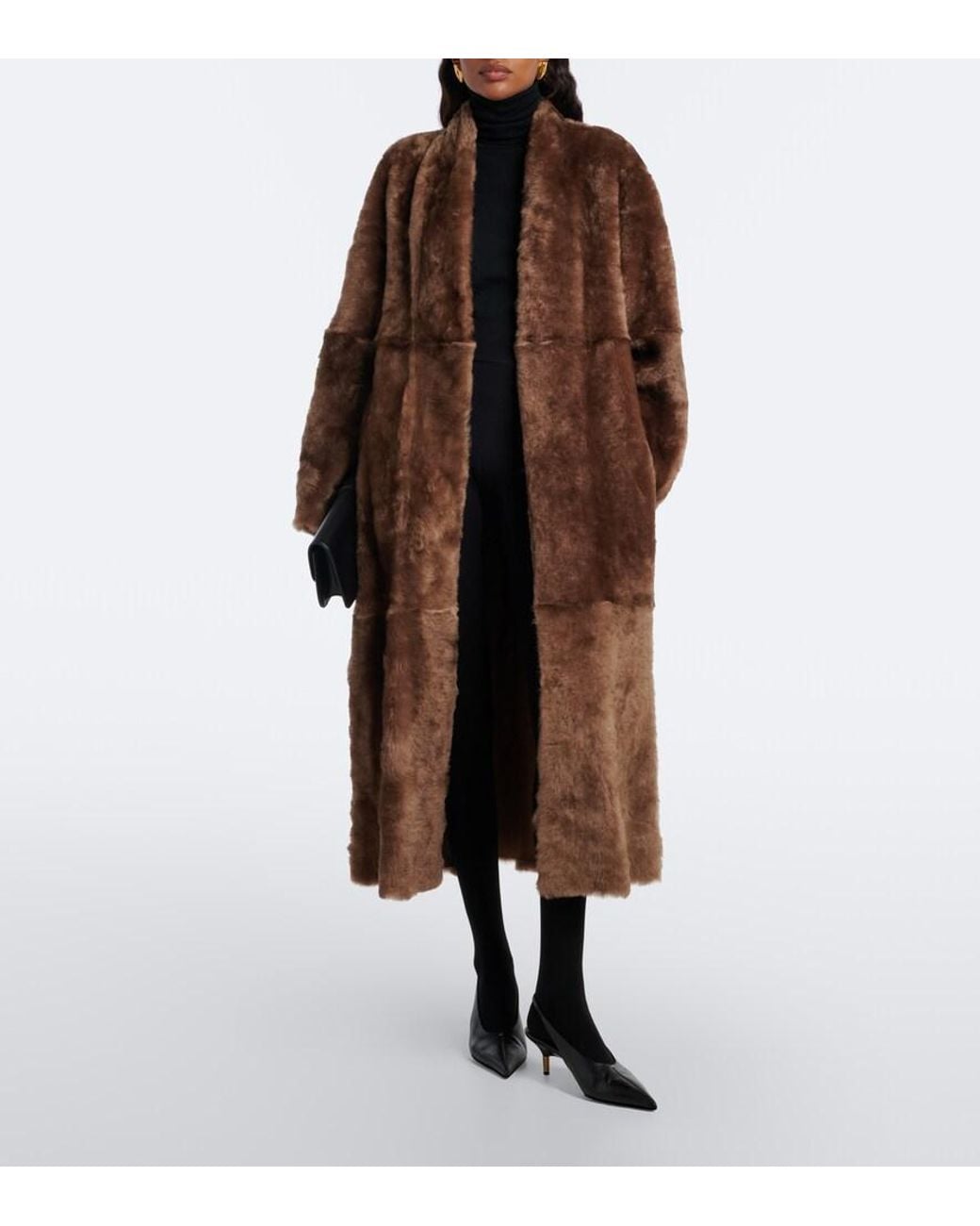 Nour Hammour Brown Davos Shearling Wrap Coat