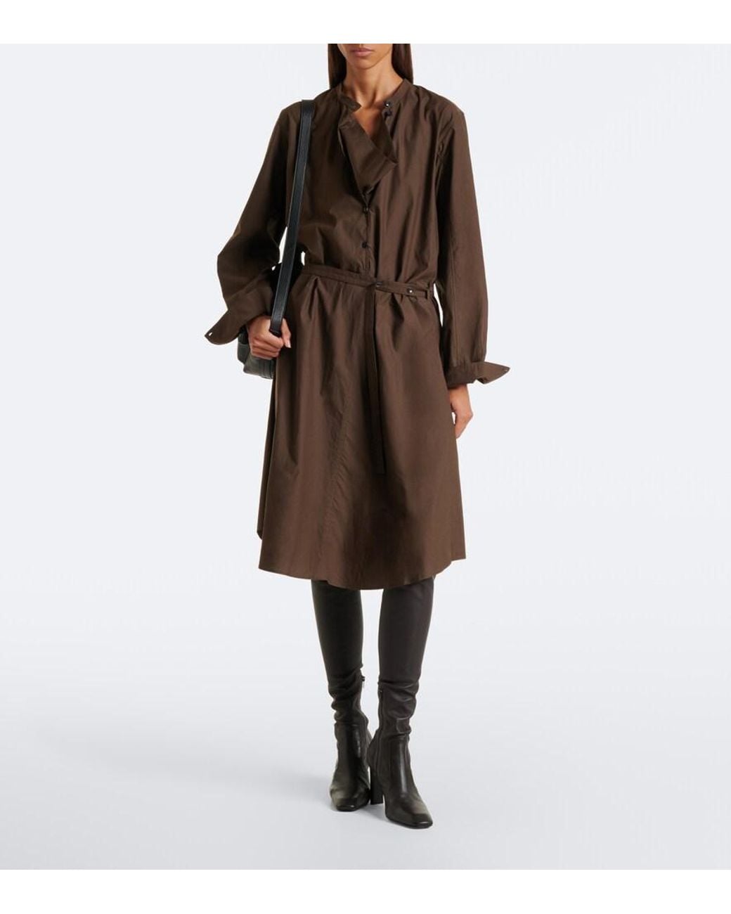 Lemaire Brown Vareuse Belted Cotton And Silk Midi Dress
