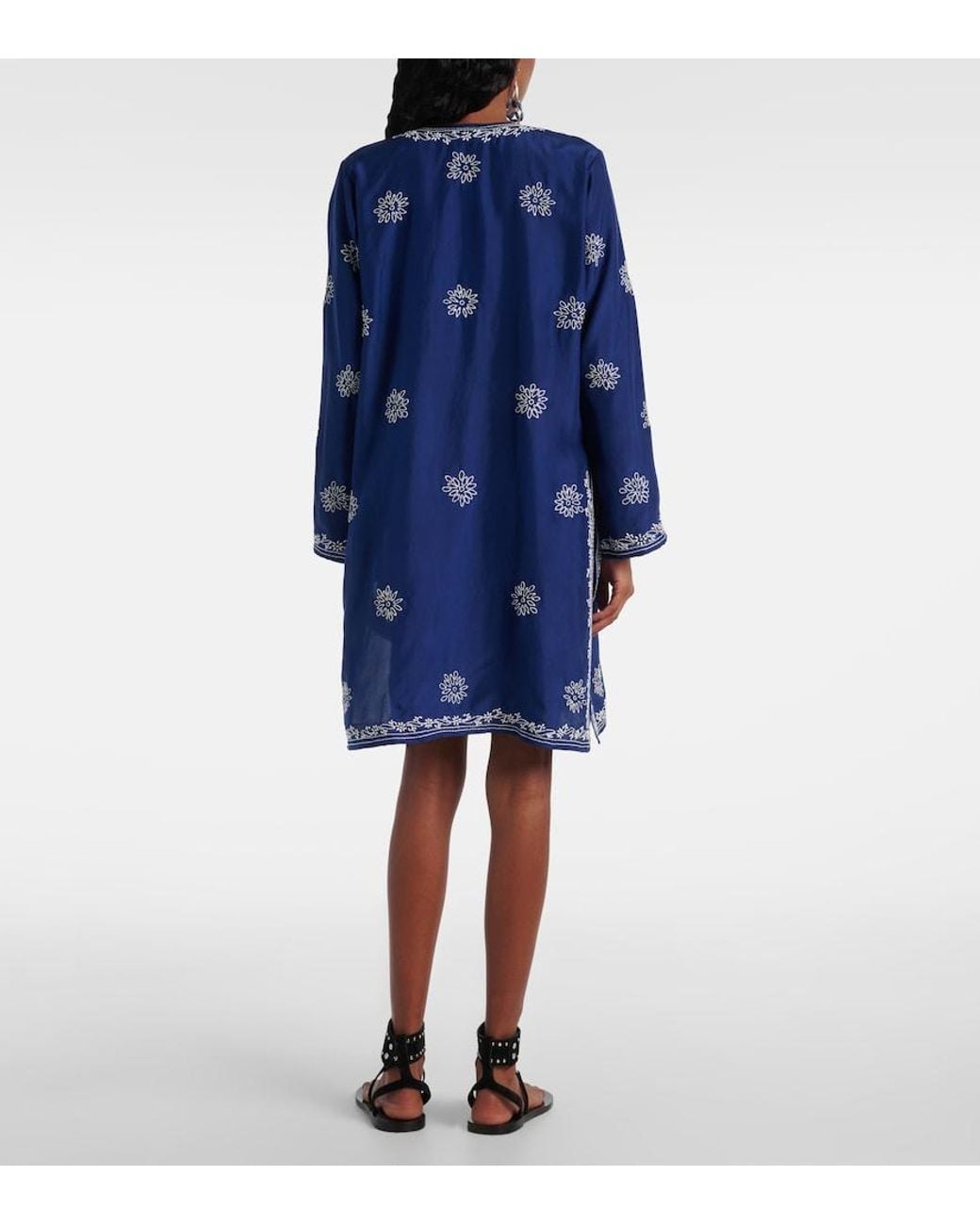Juliet Dunn Blue Embroidered Silk Tunic