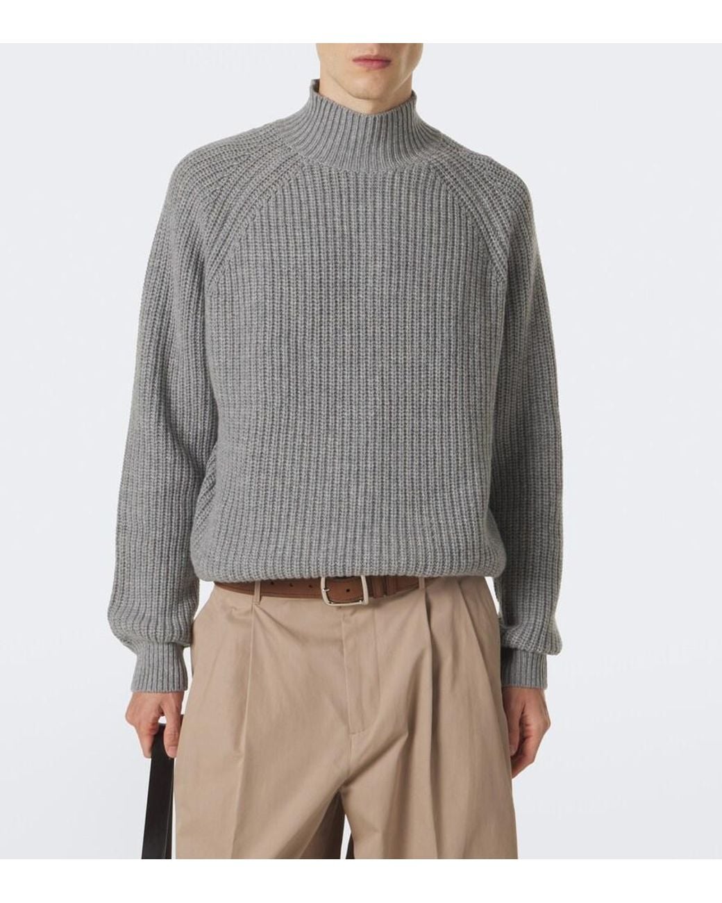 Allude Gray Wool And Cashmere Turtleneck Sweater for men