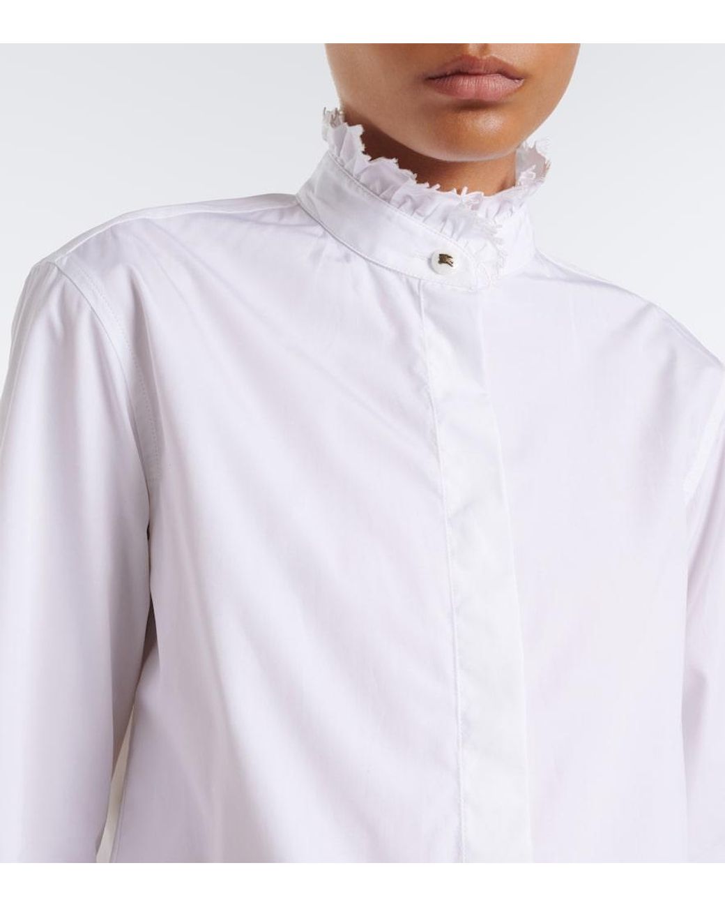 Burberry White Logo Ruffled Cotton Poplin Shirt