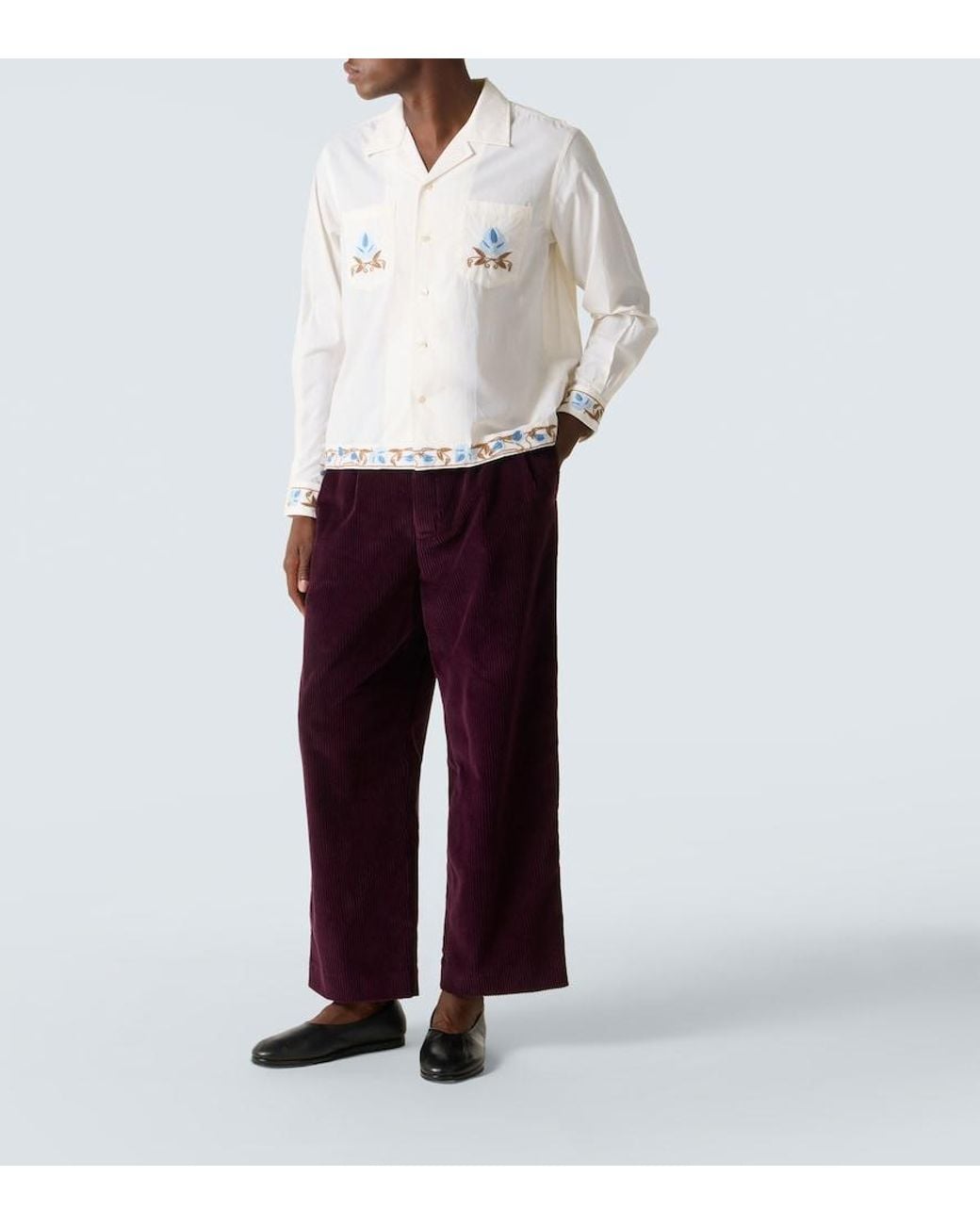 Bode White Nouveau Vine Cotton Poplin Shirt for men