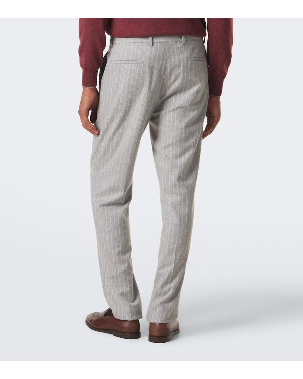 Brunello Cucinelli Gray Pinstripe Wool And Cashmere Tapered Pants for men