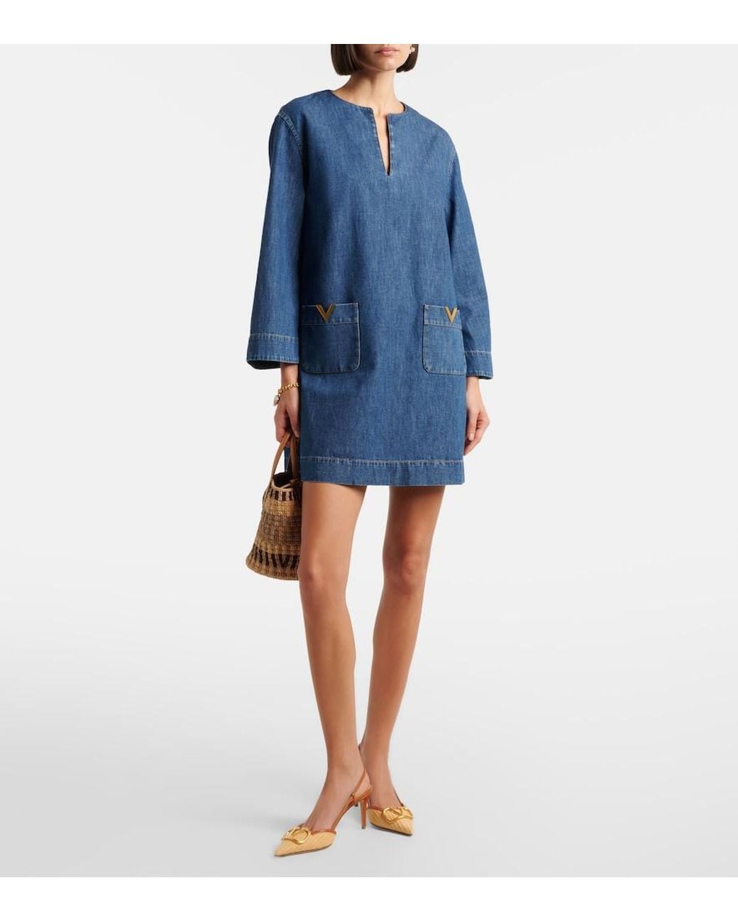 Valentino Garavani Blue Vgold Chambray Minidress
