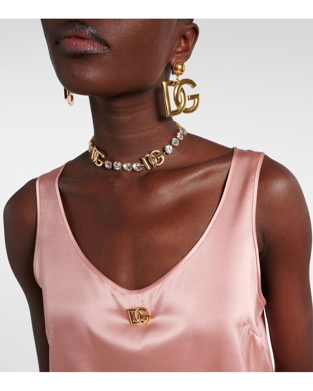 Dolce & Gabbana Pink Dg Silk-Blend Satin Top