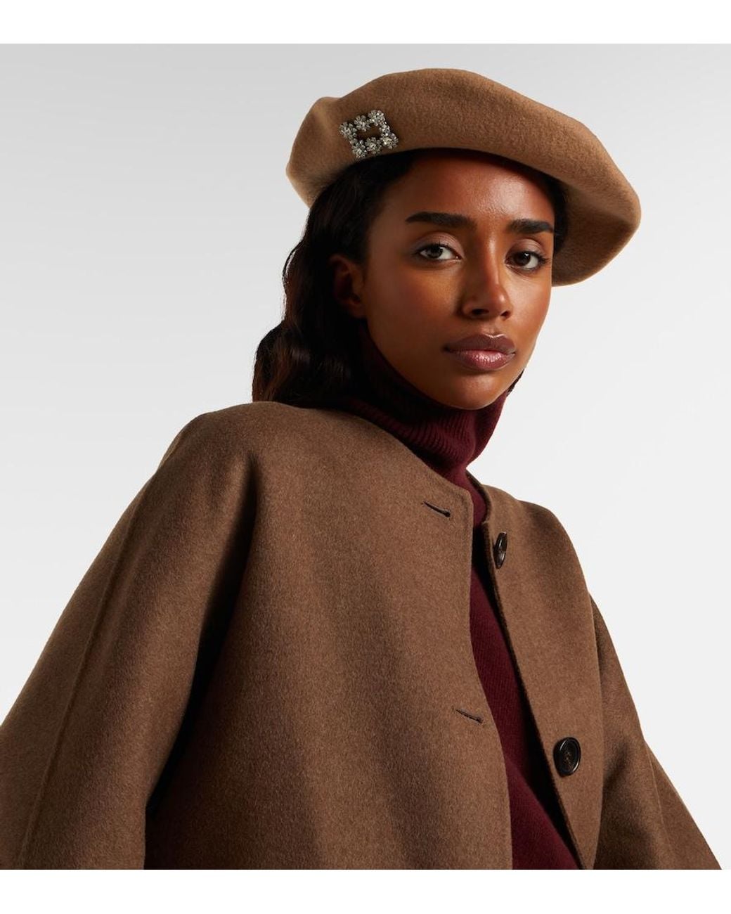 Roger Vivier Natural Embellished Wool Beret