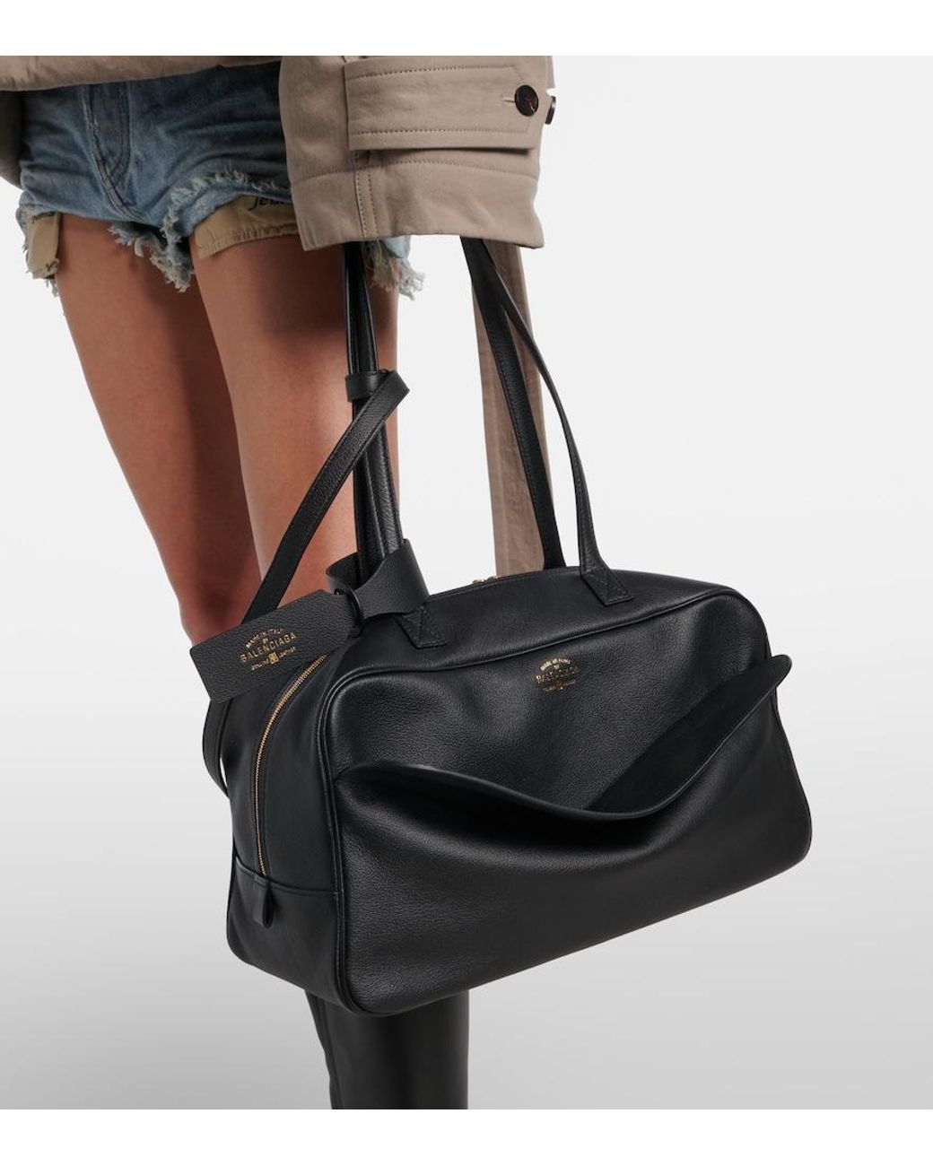 Balenciaga Black Carrie Medium Leather Bowling Bag