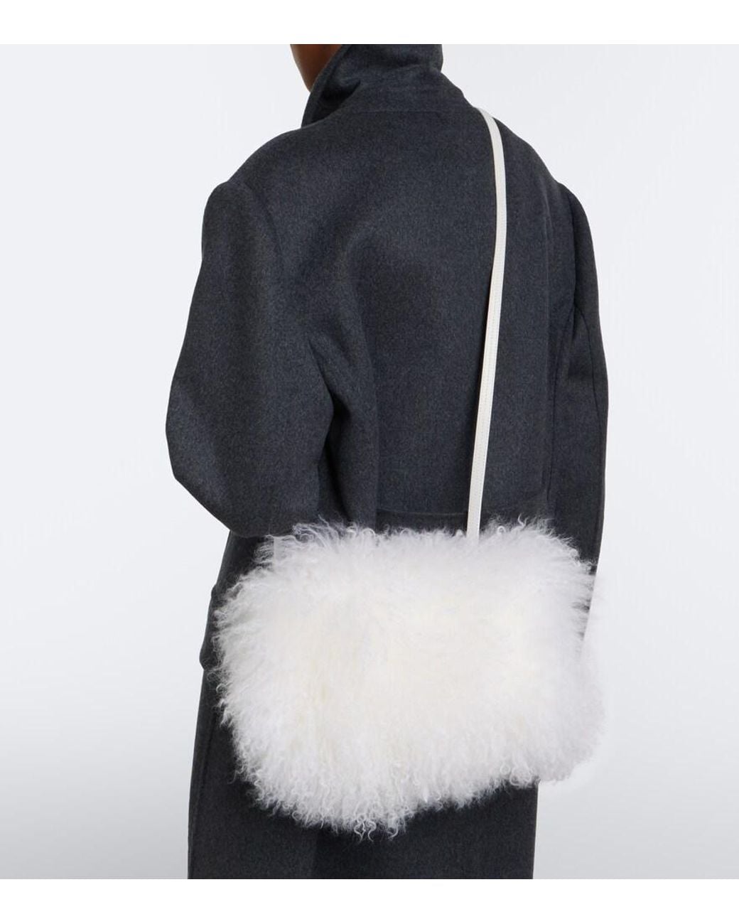 Yves Salomon White Manchon Small Shearling Crossbody Bag