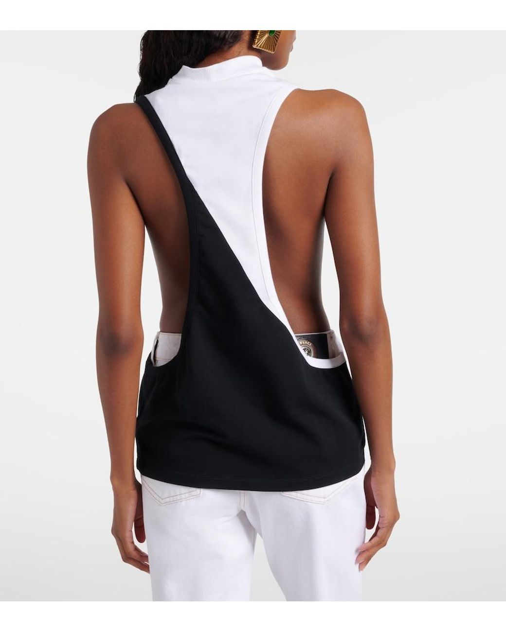 Versace Black Logo Embroidered Cotton-Blend Tank Top