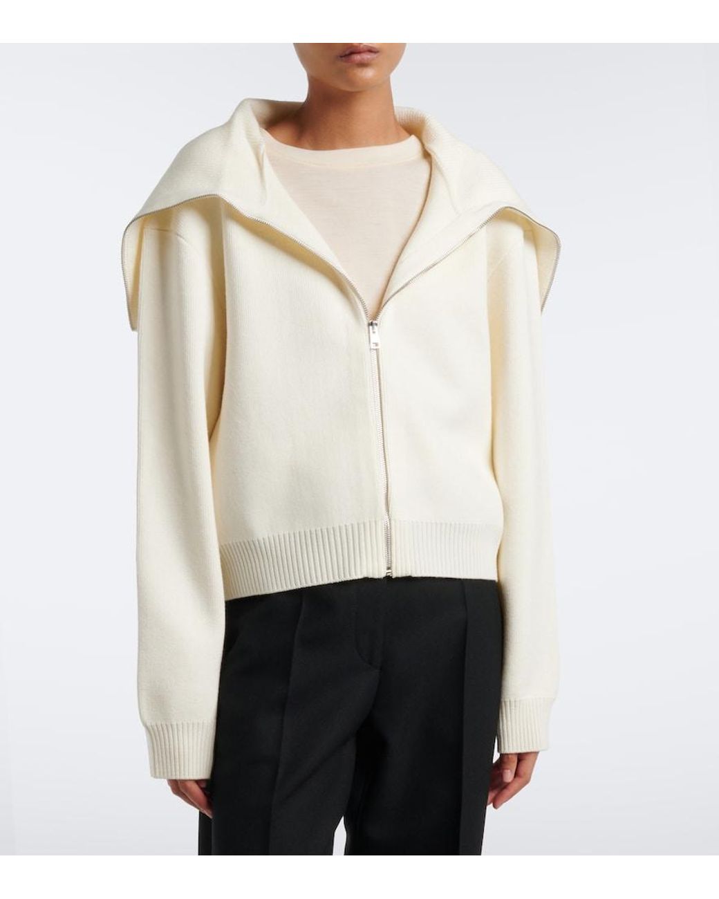 Rohe White Wool Zip-Up Sweater