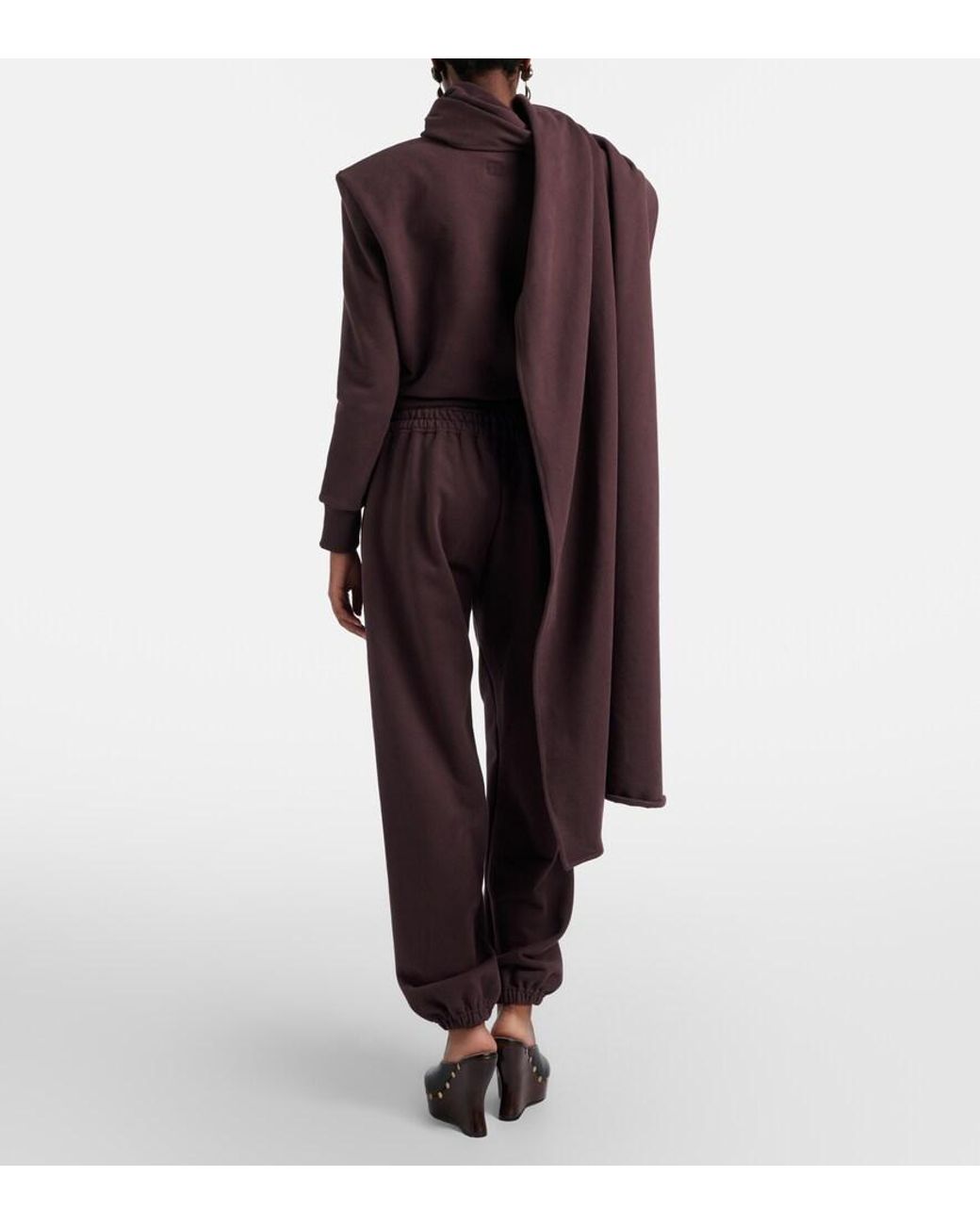 Magda Butrym Brown Draped Scarf-Detail Cotton Sweatshirt