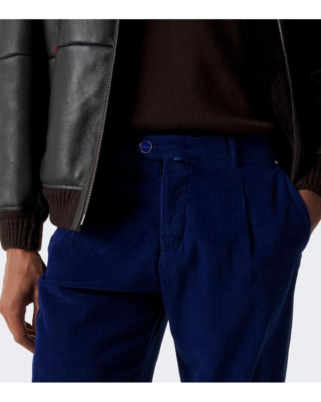 Kiton Blue Cotton Straight Pants for men