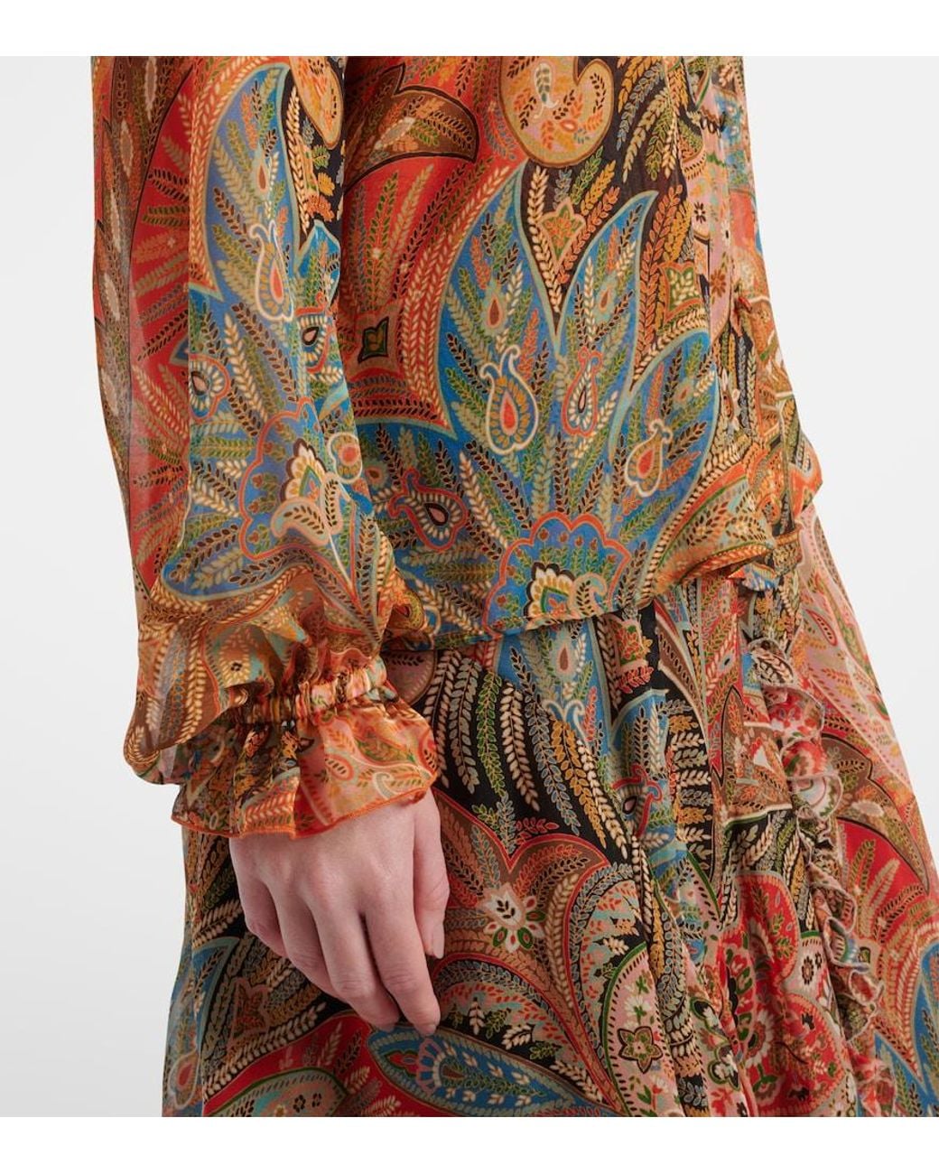 Etro Pink Printed Ruffled Silk Blouse