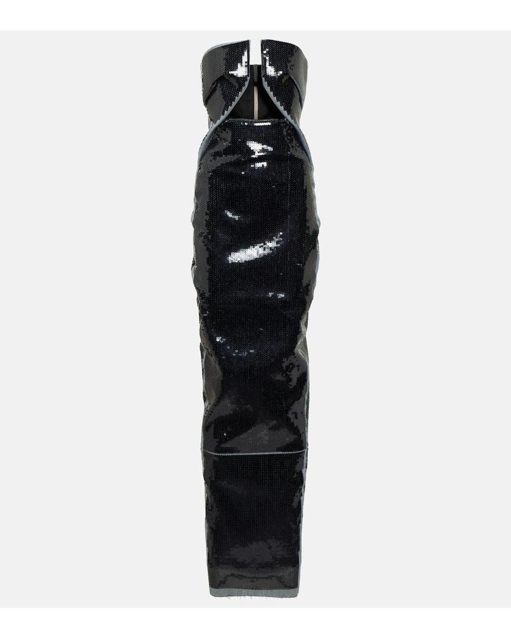 Rick Owens Black Sequined Denim Gown