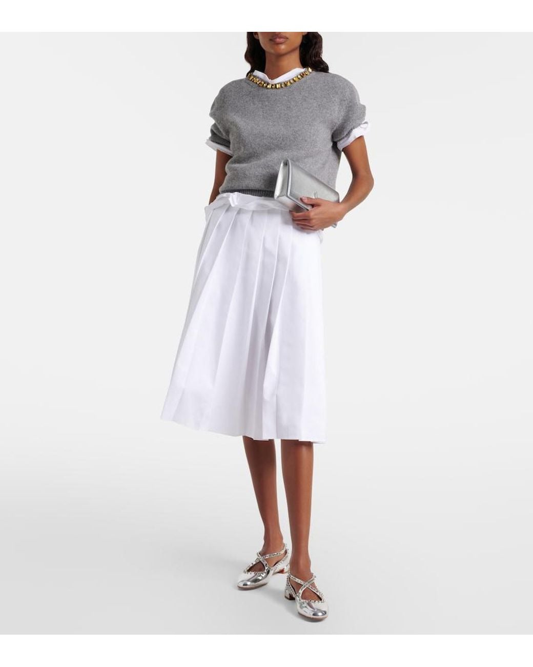 Christian Louboutin White Pilouta Jane Spikes Leather Ballet Flats