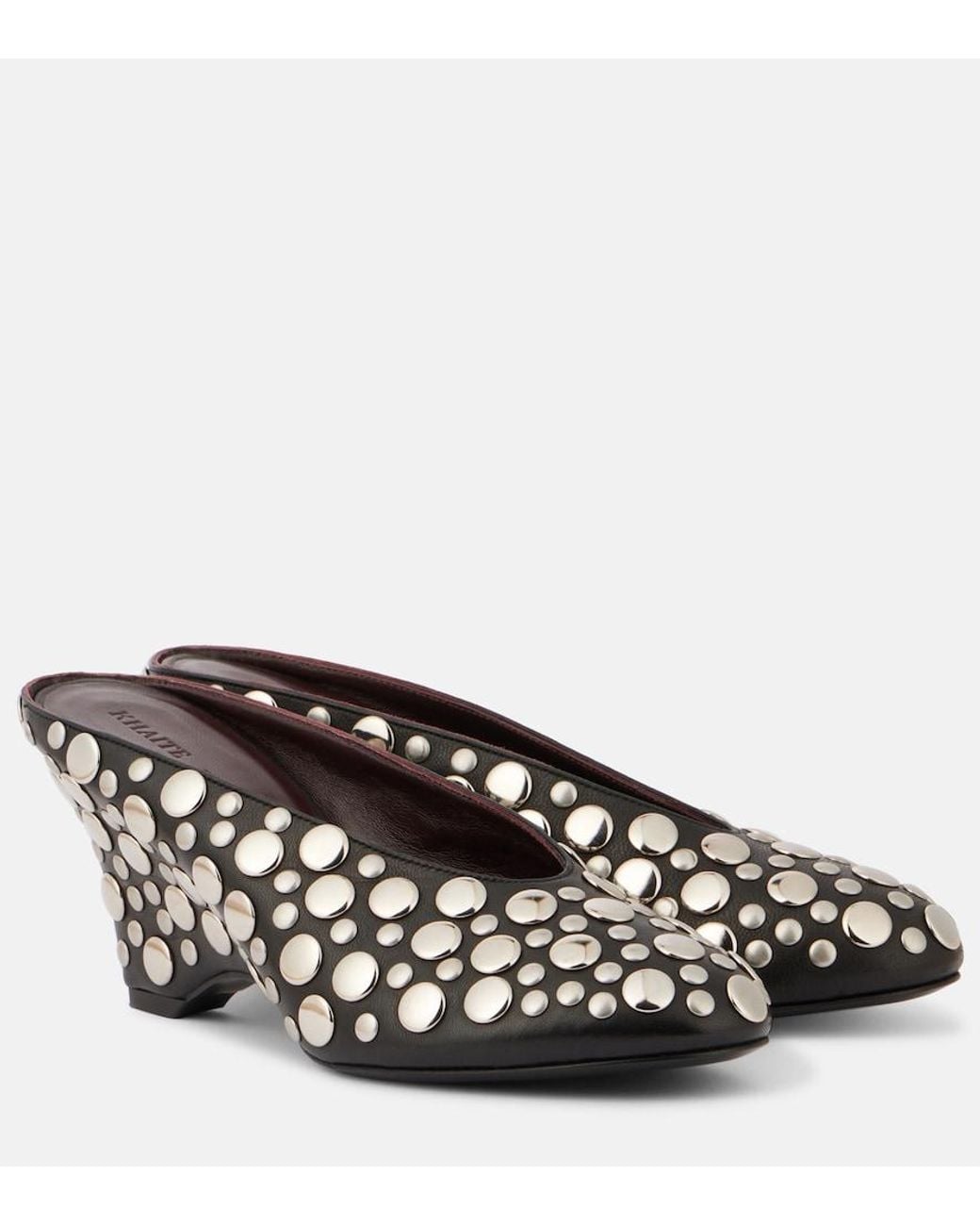Khaite Black Cloak 75 Studded Leather Wedge Mules