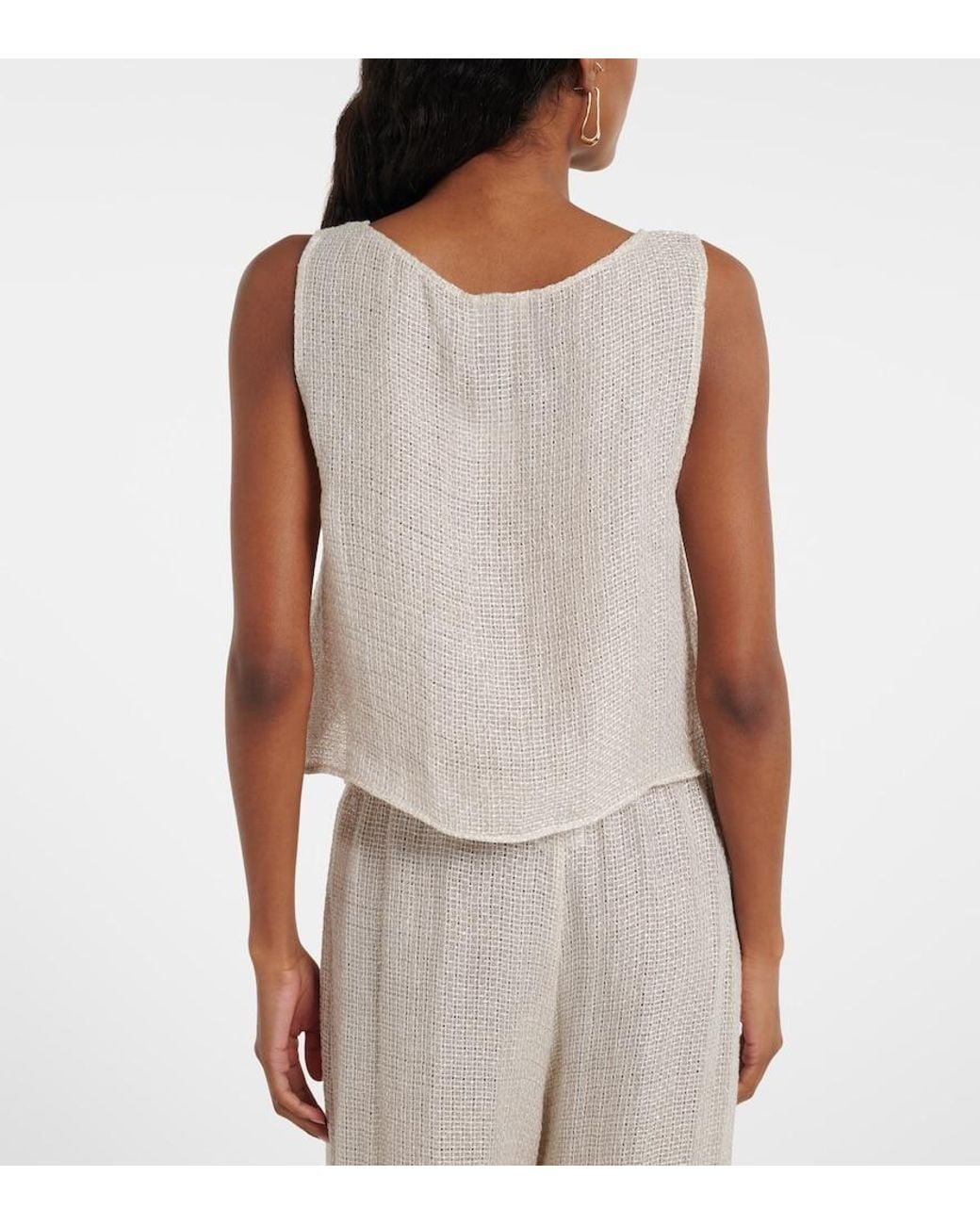 Leset White Stella Sequined Linen-Blend Top