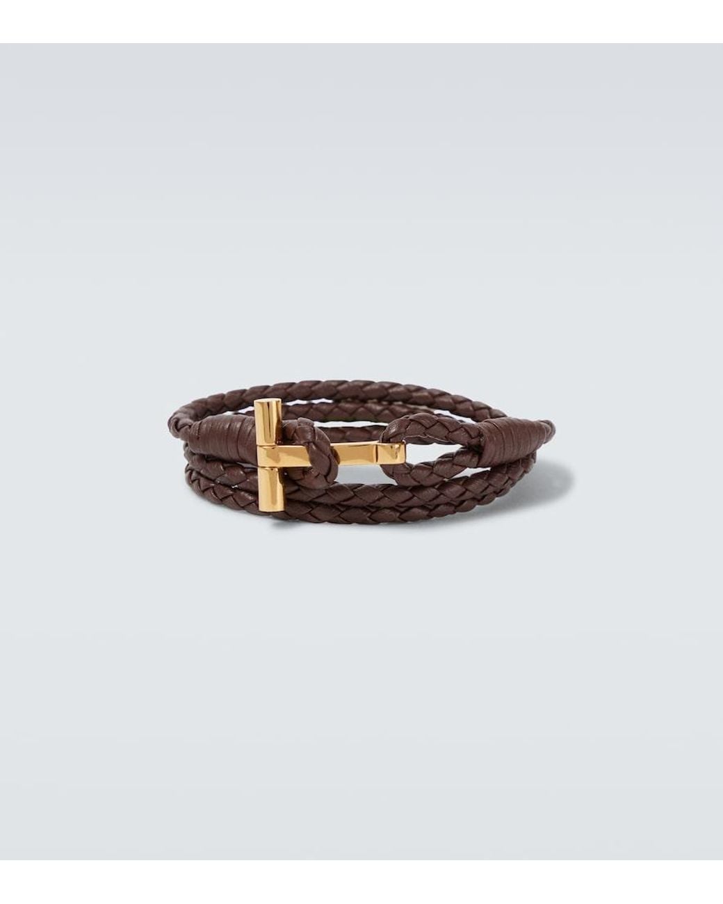 Tom Ford White T Braided Leather Bracelet for men