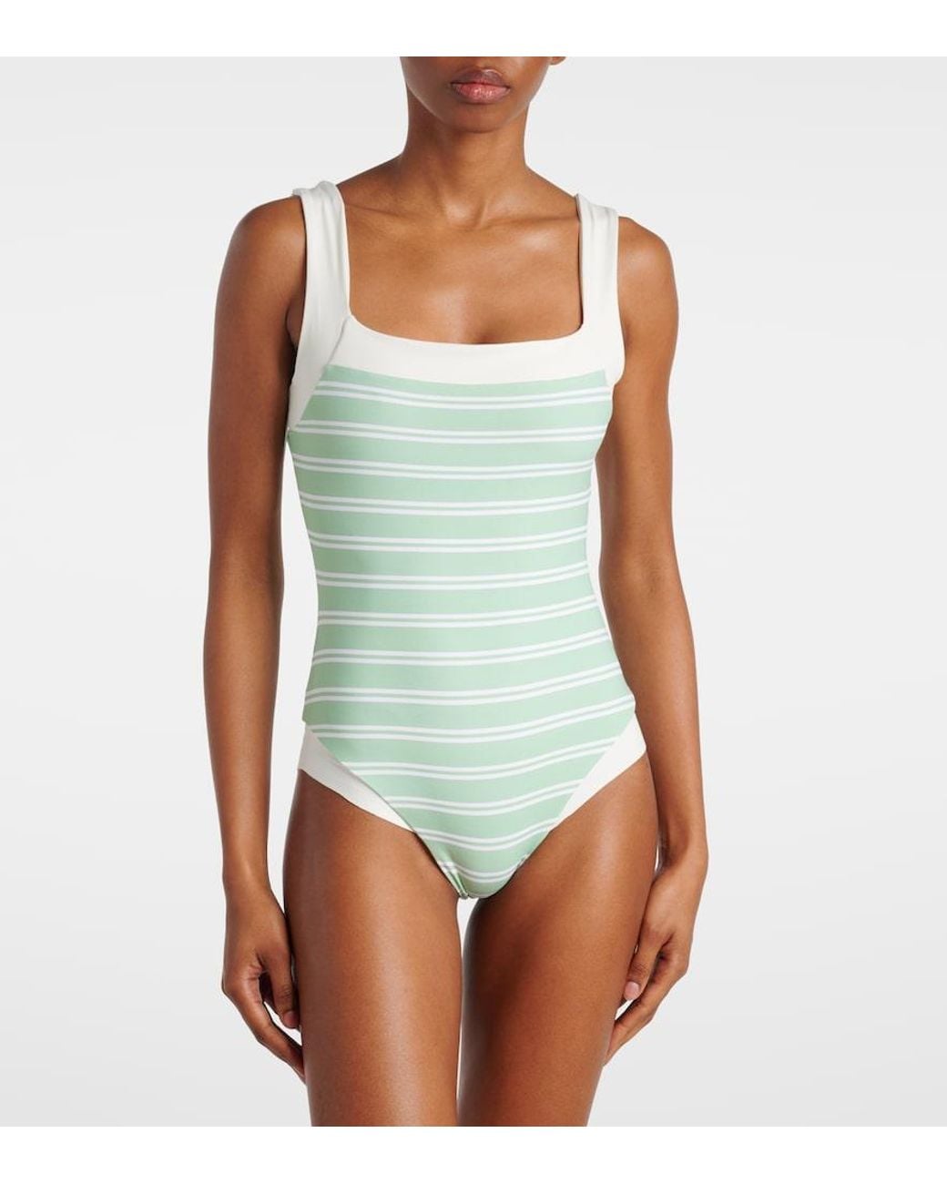 Marysia Swim Green Bianco Striped Swimsuit