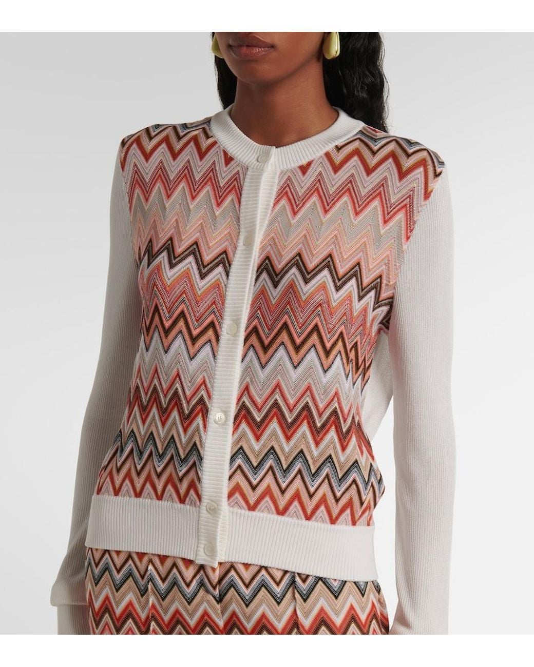 Missoni Pink Zigzag Pattern Cardigan With Round Neckline