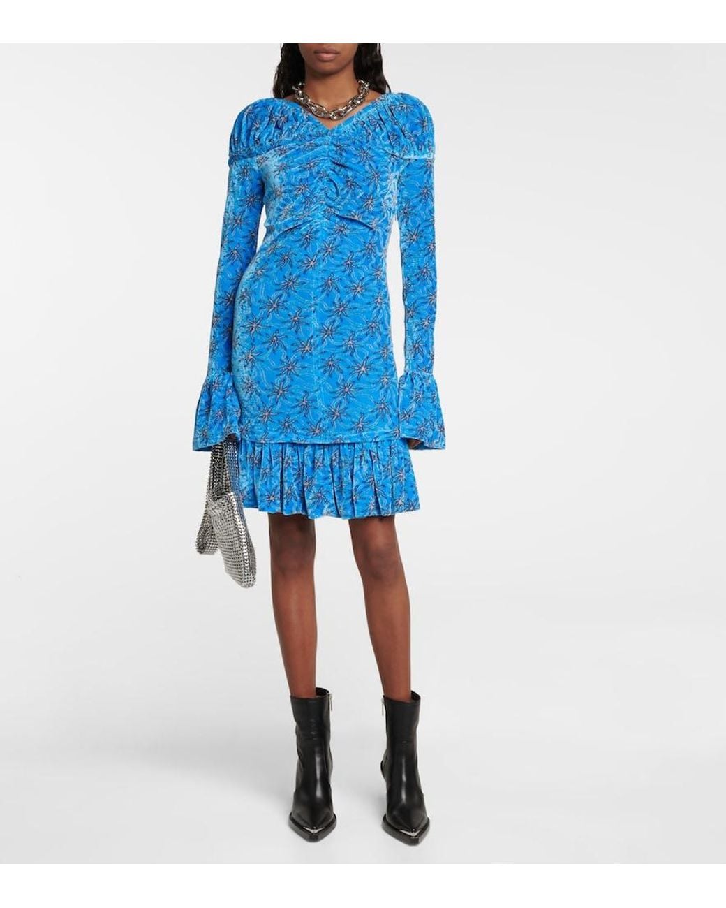 Rabanne Blue Floral Velvet Minidress
