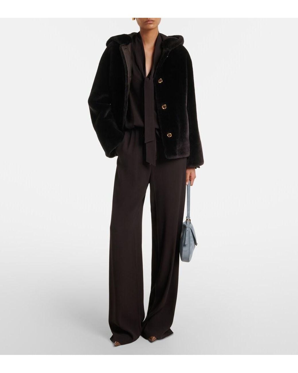 Agnona Black Tie-Neck Jersey Blouse