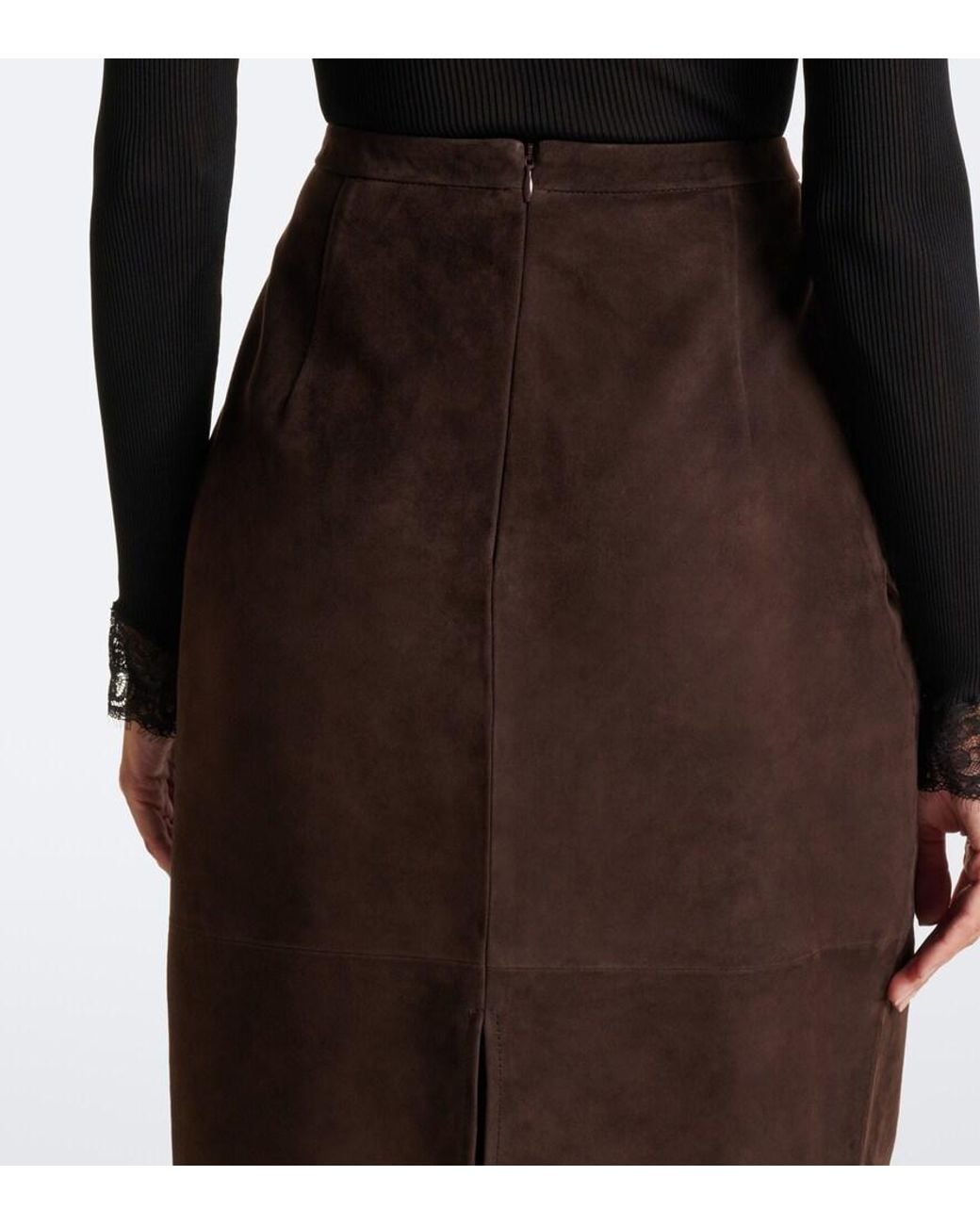 Nour Hammour Brown Alana Suede Pencil Skirt