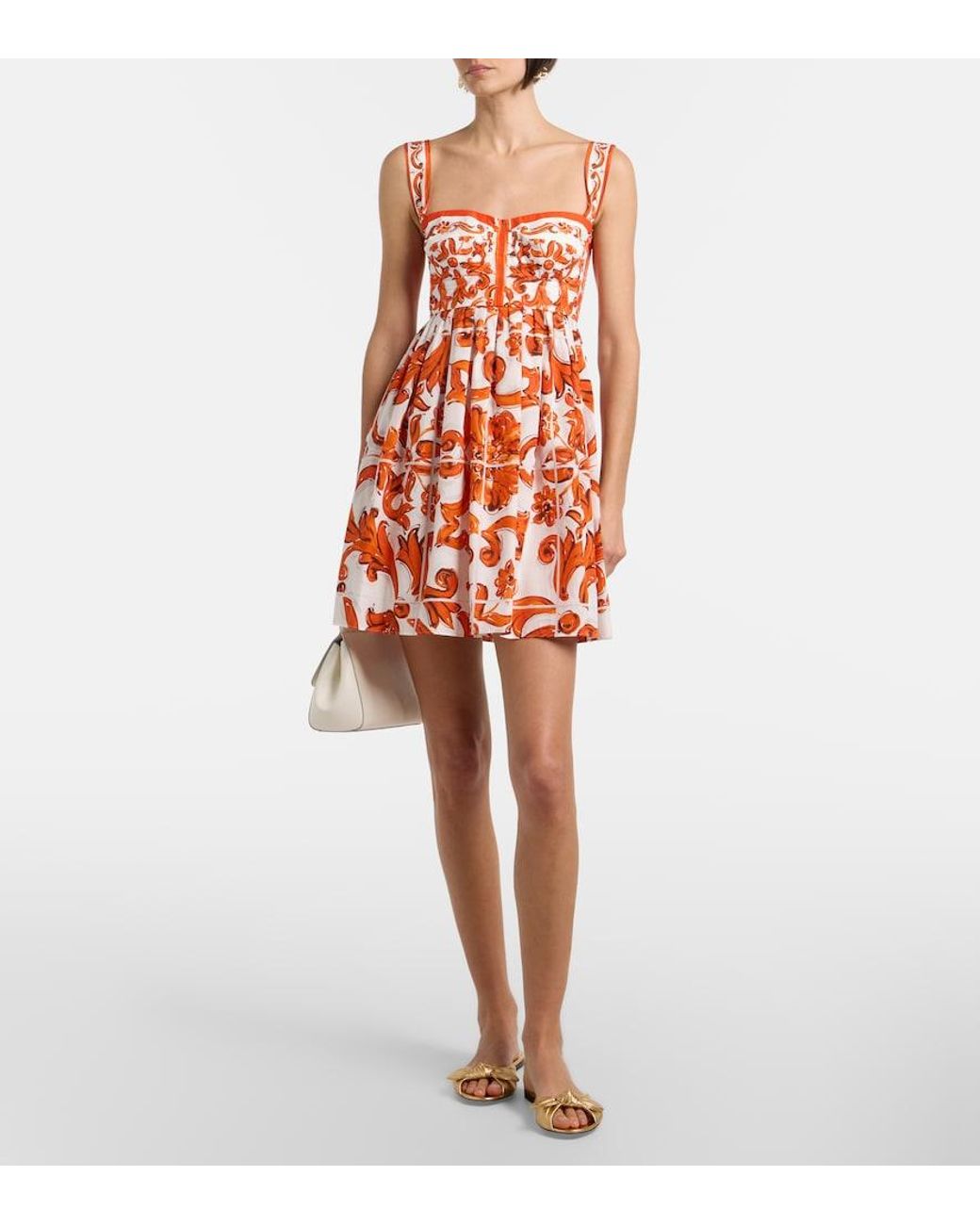 Dolce & Gabbana Red Majolica Cotton Poplin Minidress