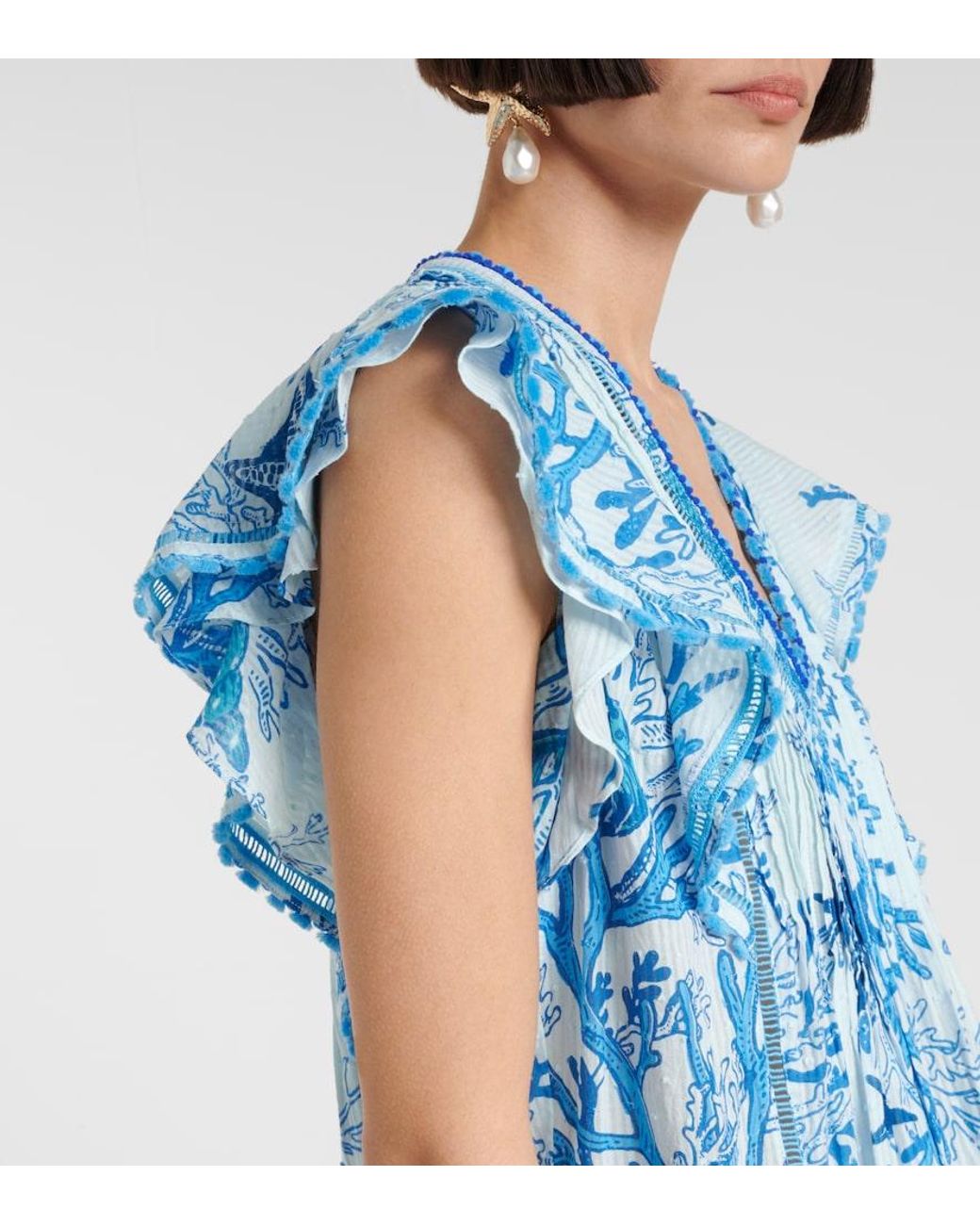 Poupette Blue Camelia Printed Cotton Minidress